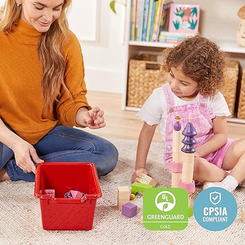 Miniatura 6 de ECR4Kids Cubo de almacenamiento frontal con cucharada, organización multiusos, color rojo, 5 piezas