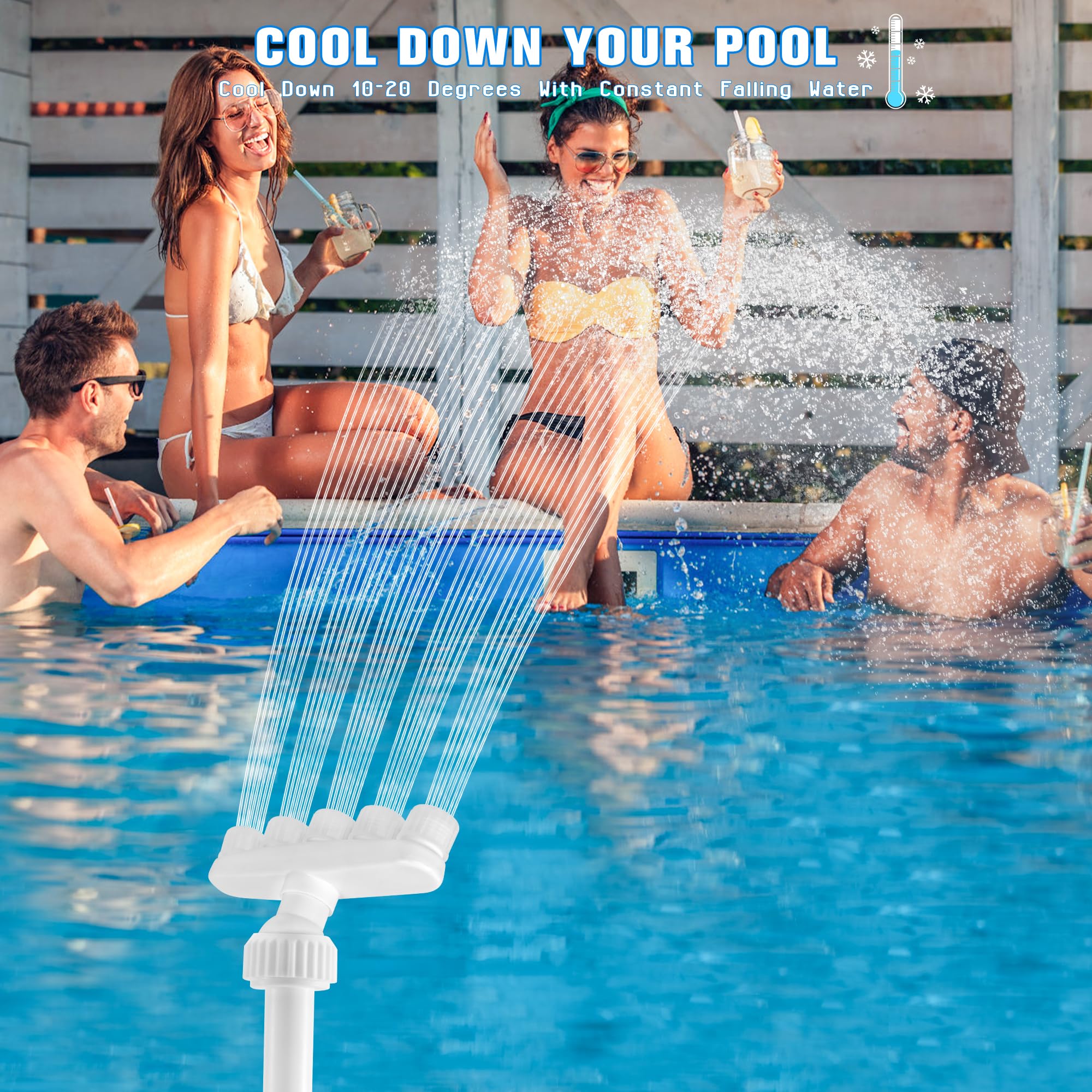 Fuente de Piscina Ajustable, Fuente Aspersora con 5 Boquillas 360° Control de Dirección Cascada de Agua Refrescante Aireador Rociador