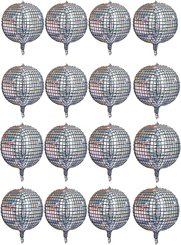 Paquete de 16 globos de bola de discoteca de 22 pulgadas con láser plateado 4D, gran esfera inflable de aluminio, globo de espejo plateado para