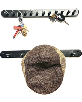 Two Piece Wood Wall Rack Holds Hats Caps Coats Keys Ties Dog Leash Great Way to Organize Closet, Entrance Way, and Many Other Places Black