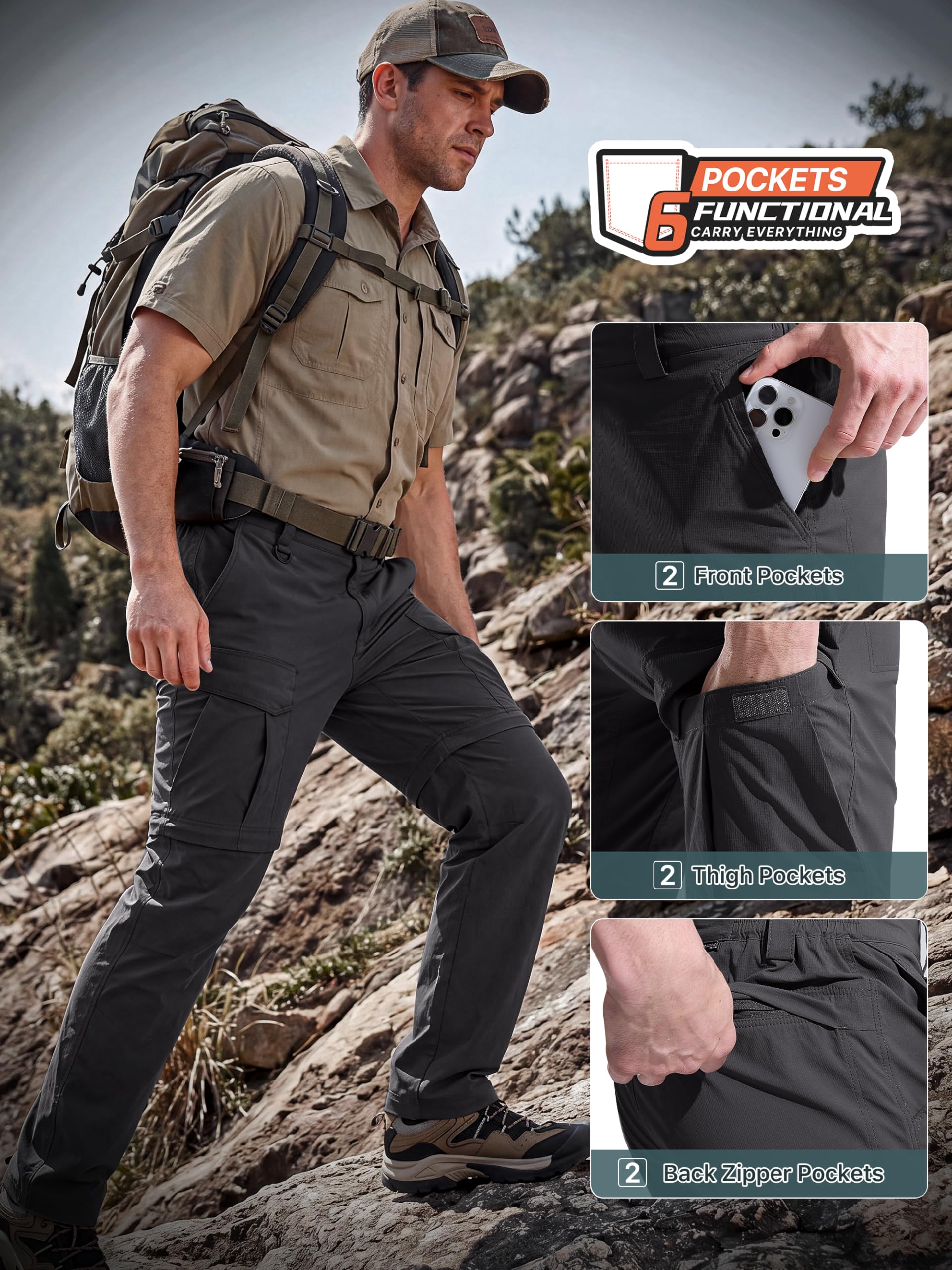 FREE SOLDIER Pantalon de Randonnée Convertible Homme Imperméable Séchage Rapide Zip-Off Cargo Pêche