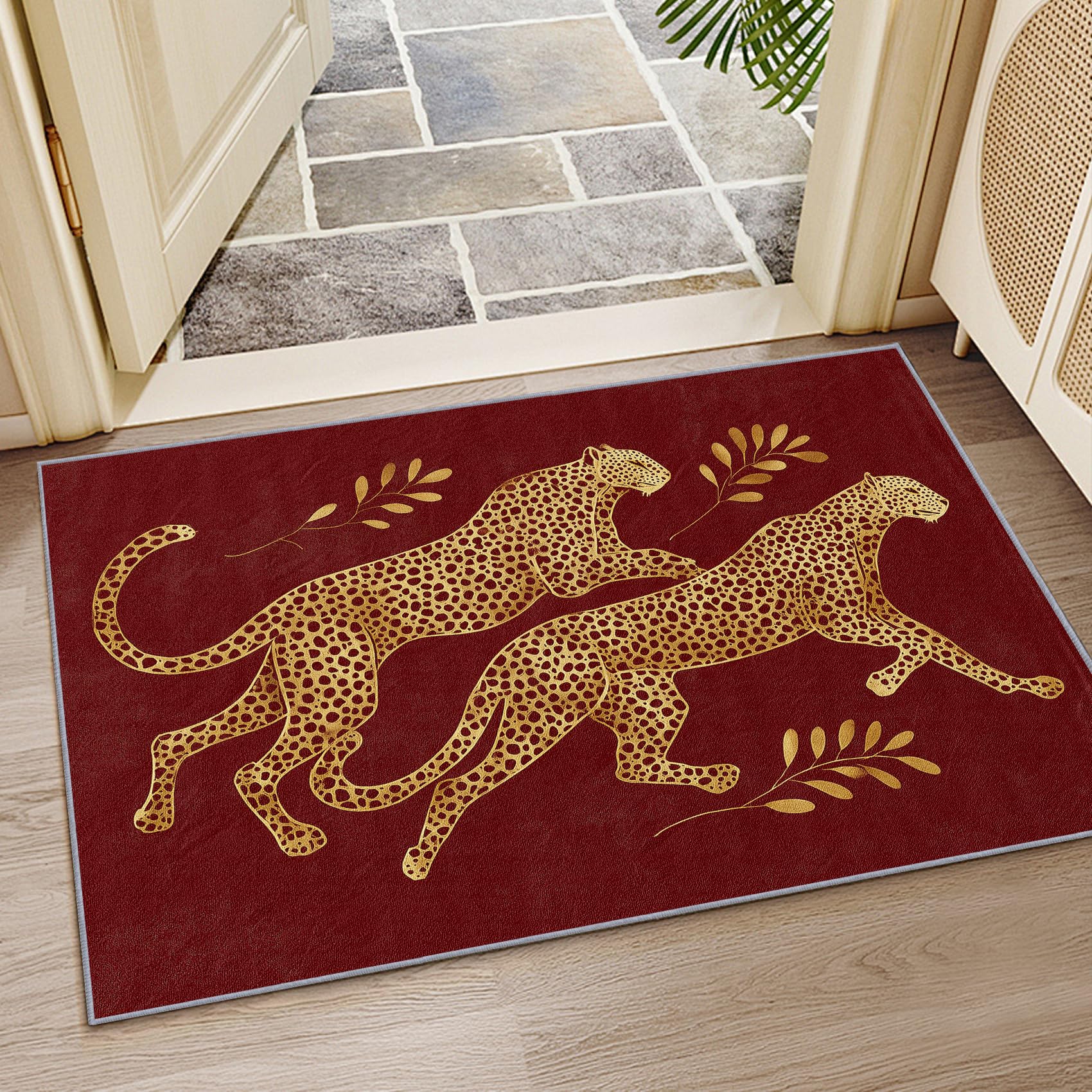 Mistela Leoparden Teppich 200x200 cm Rot Gold