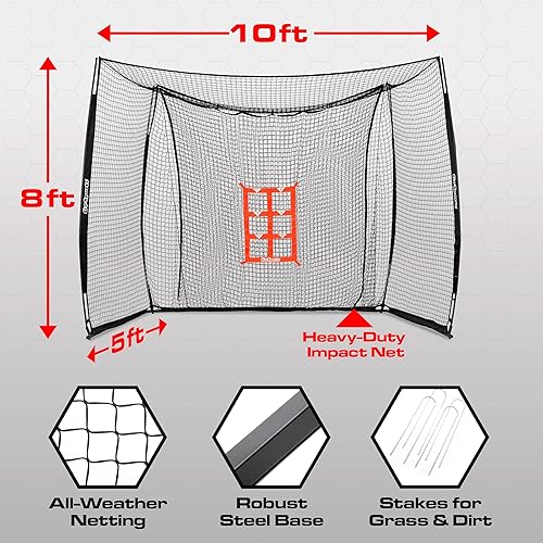 Miniatura 5 de GoSports Red de práctica portátil con respaldo para béisbol y softbol - Red de 10 x 8 pies para bateo y lanzamiento para patio trasero