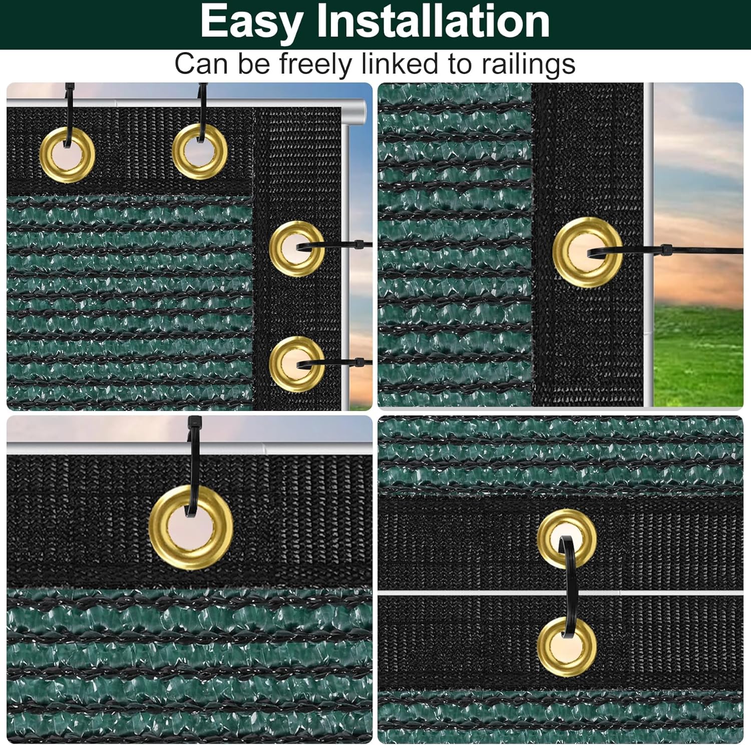 4 x 50FT Privacy Screen Fence Green Heavy Duty Mesh Fencing Shade Net Cover with Reinforced Bindings 100 Straps for Outdoor Chain Link Fence Patio Wall Garden Backyard, Green