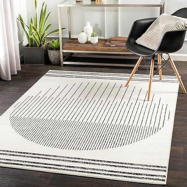 Surya Nairobi Geometric Rug - Scandi Area Rugs Living Room, Dining, Kitchen - Modern Aztec Abstract Rugs for Bedroom - Berber Boho Rug Style, Easy Care - Large Rug 130x170cm Ivory, Black and Cream Rug