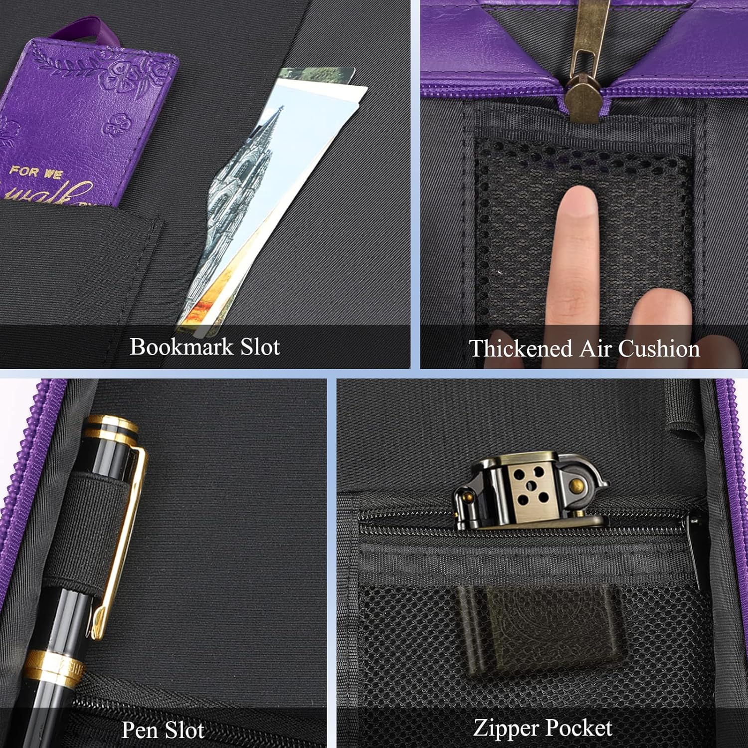 FINPAC Large Classic Bible Cover Vegan Leather Carrying Book Case Church Bag Bible Protective with Handle, Gift for Women, Mother, Friends, Purple
