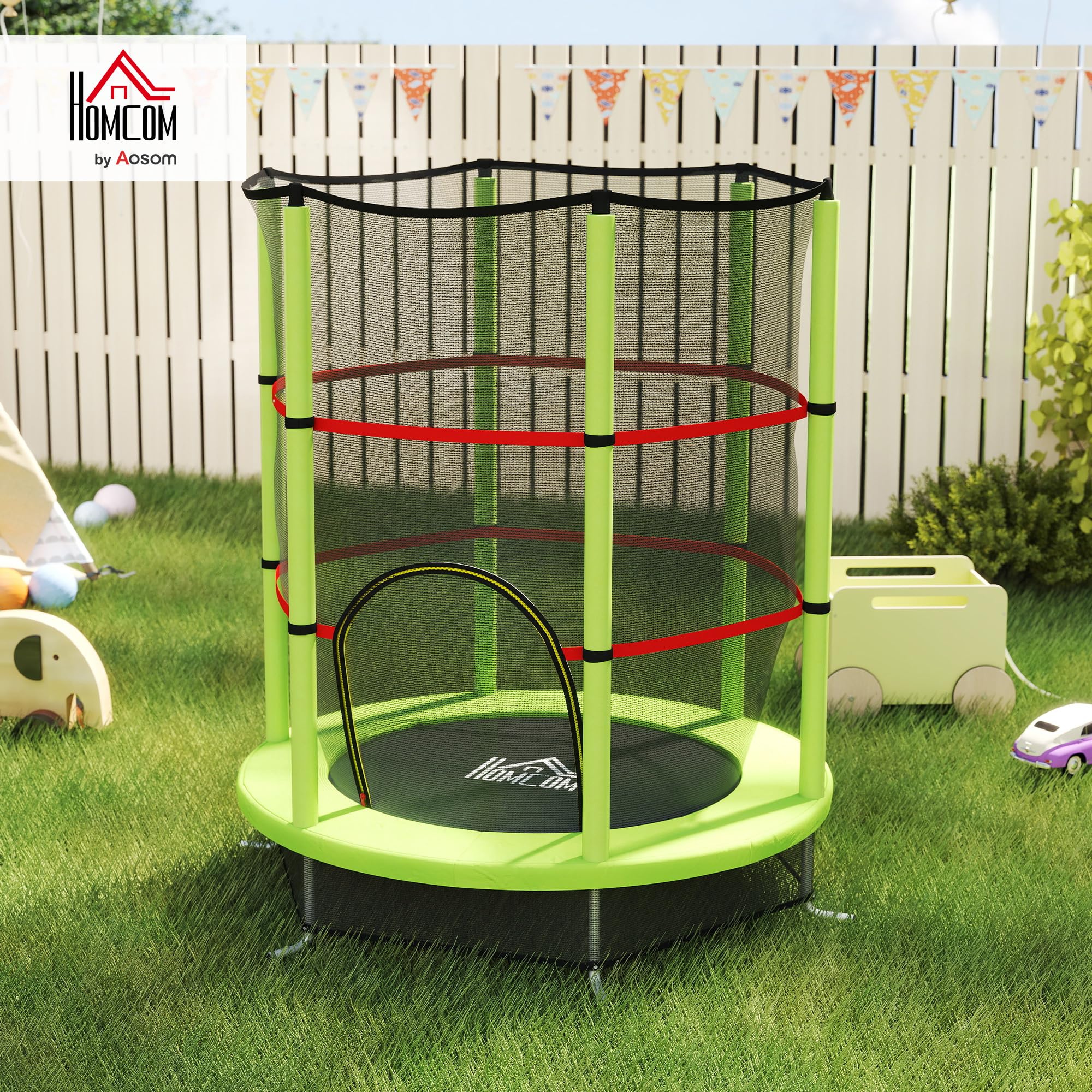 HOMCOM Cama Elástica Infantil Ø140x190 cm Trampolín para Niños de 3-6 Años con Red de Seguridad Carga 45 kg para Interior