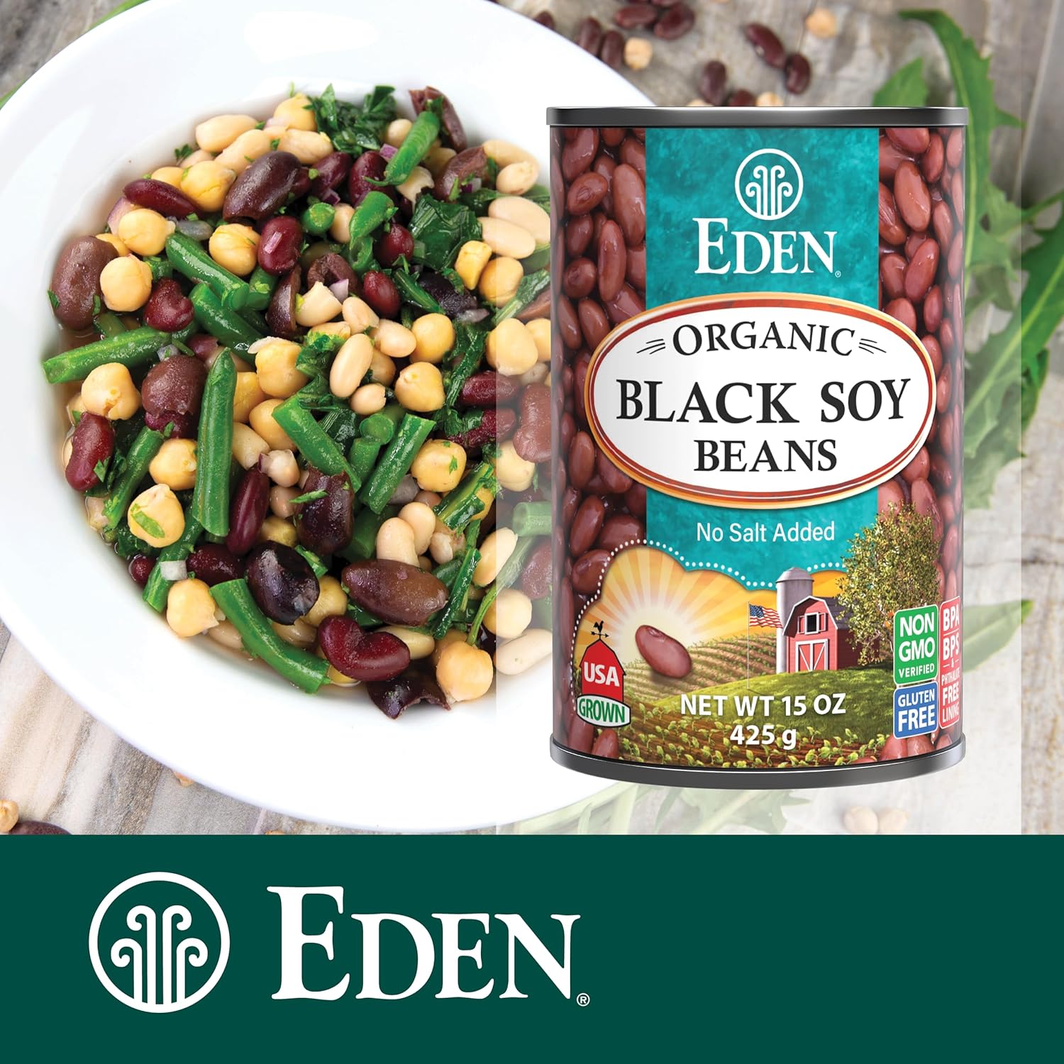 Eden Organic Black Soy Beans, No Salt Added, 15-Ounce Cans (Pack of 12)
