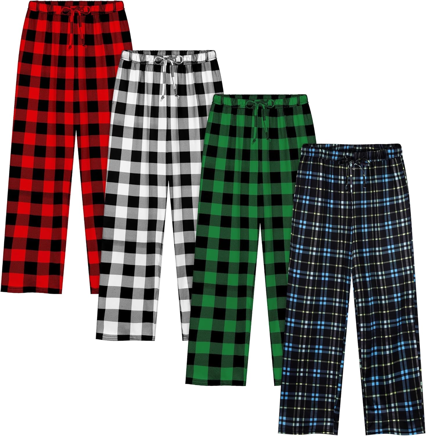 Cooraby Boys Plaid Pants with Pockets Elastic Waist Drawstring Printed Plaid Pants Christmas Plaid Pants for Boys Girls