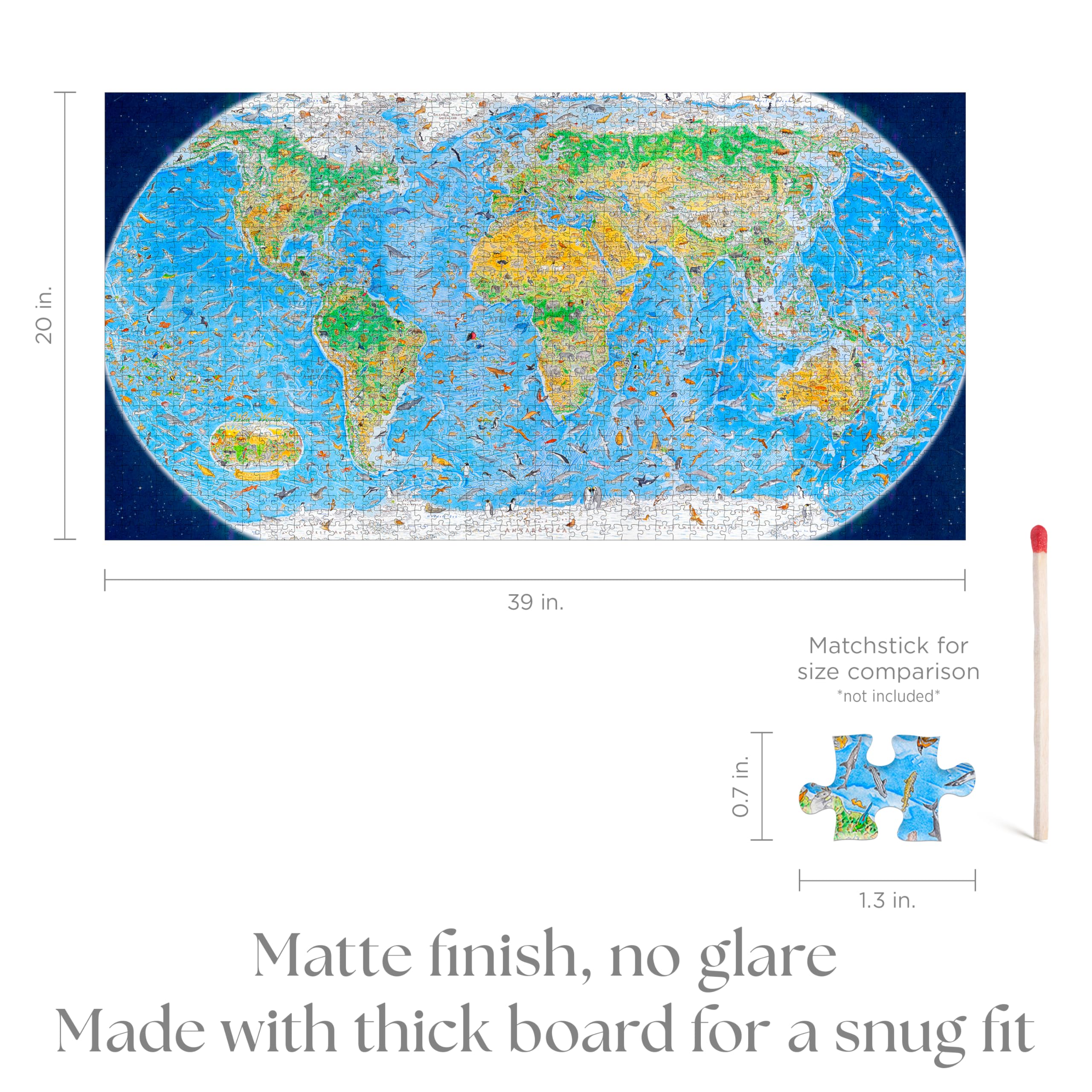 Pomegranate Puzzle da 1500 pezzi per adulti, mappa del mondo, Anton Thomas Wild World, finitura opaca, vestibilità aderente