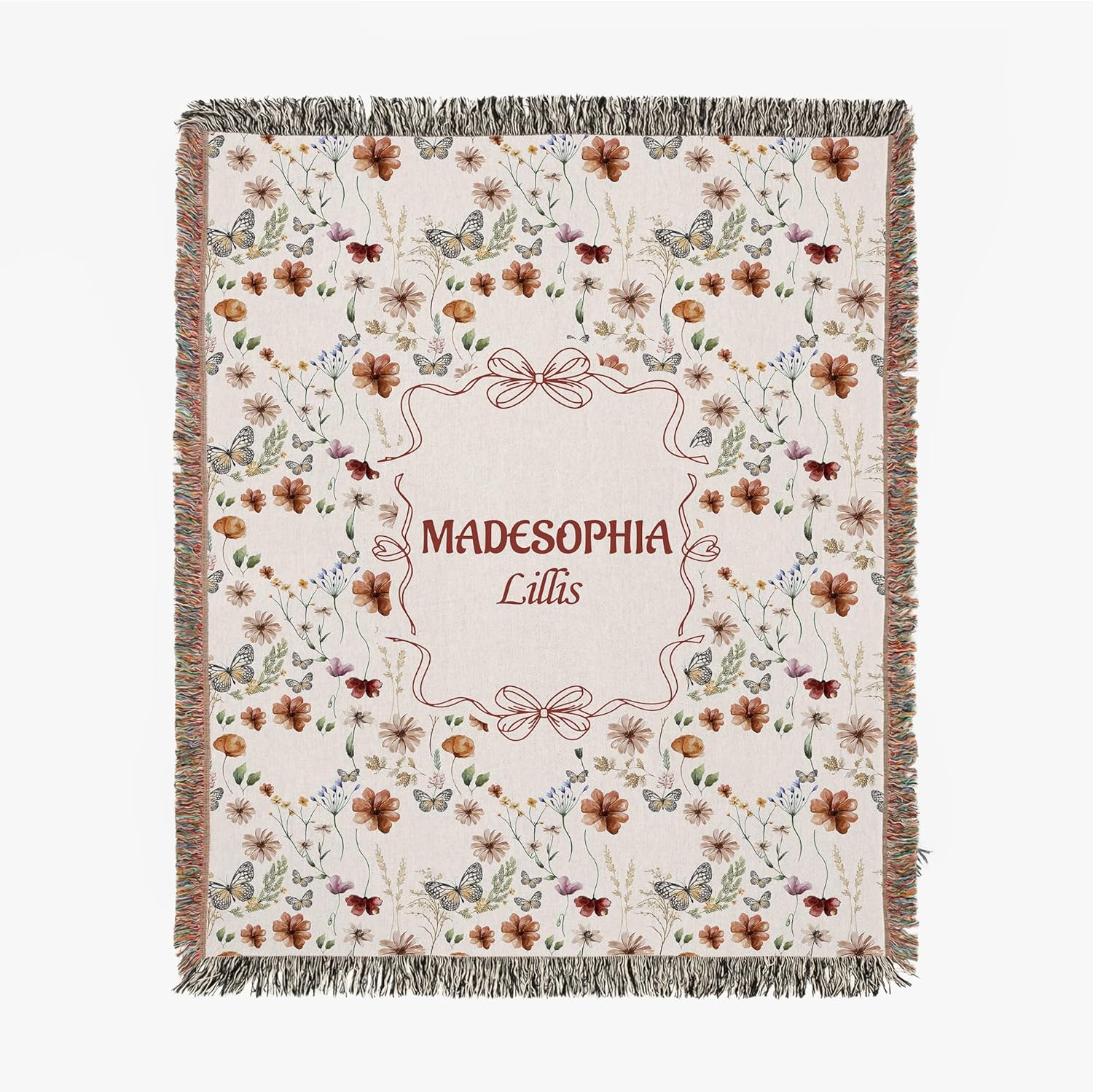 MDPrints Global Custom Woven Blanket with Name, Personalized Baby Blankets for Boys and Girls, Woven Tapestry Throw Blanket, Baby Gifts (Wildflower PP02)