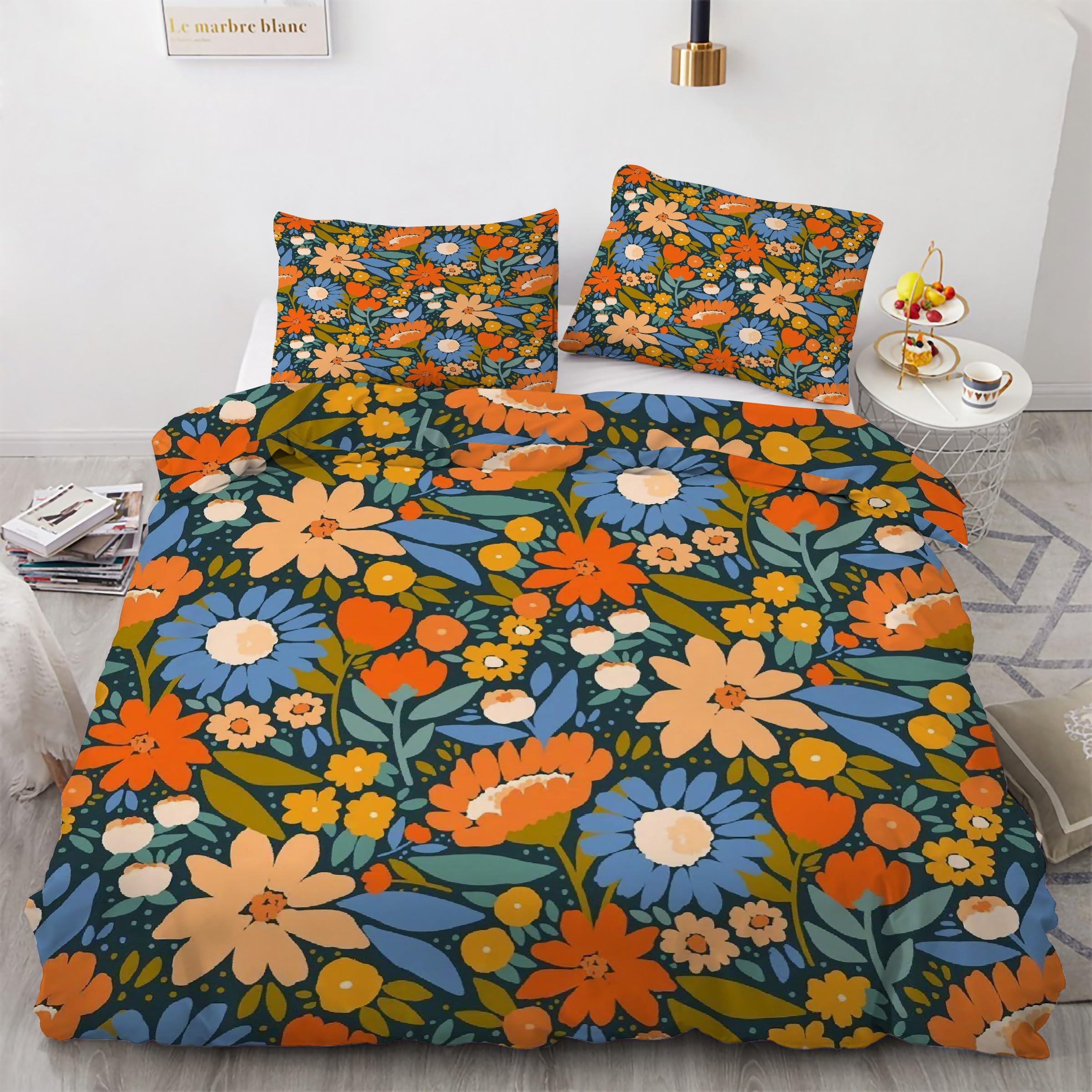 Housse de couette 200x200 fleurs ensemble de literie 3 pièces avec zip