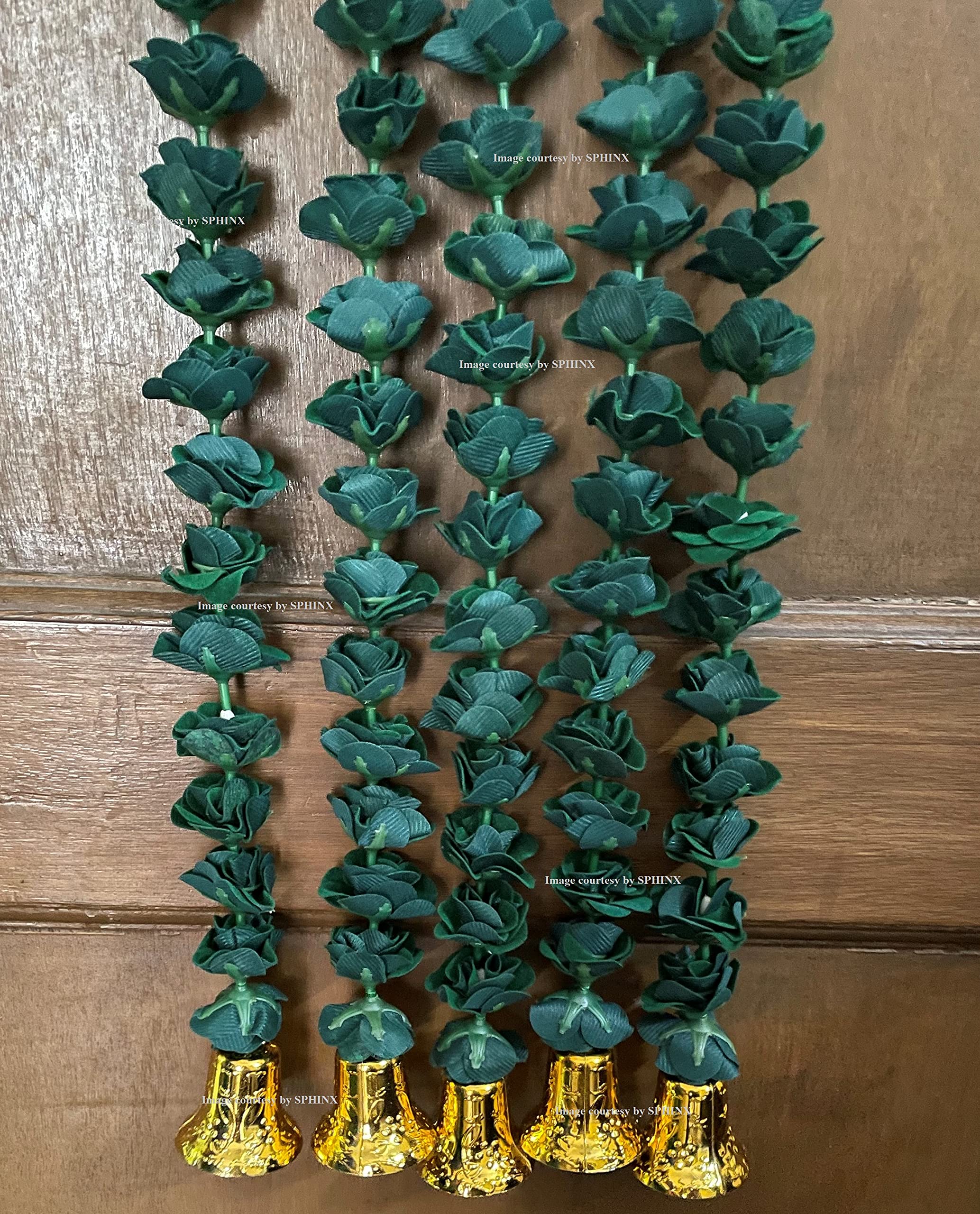 Sphinx artificial velvet roses garlands with golden hanging bell approx 2.08 ft - (Dark Green, 5)