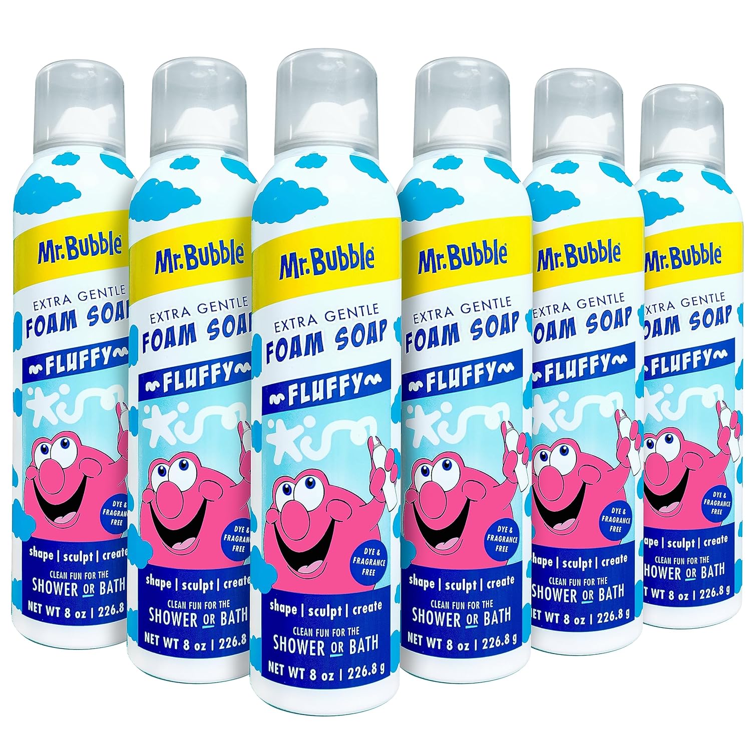 Mr. Bubble Extra Gentle Foam Soap - Fragrance Free Kids Hand and Body Wash 8OZ, Pack of 6