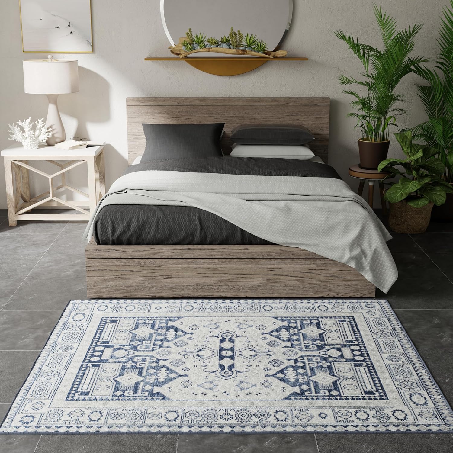 Rugs America Gabriel GL60C Navy Koti Vintage Transitional Blue Distressed Non-Shedding Living Room Bedroom Dining Home Office 2x4 Area Rug 2'6"x4'