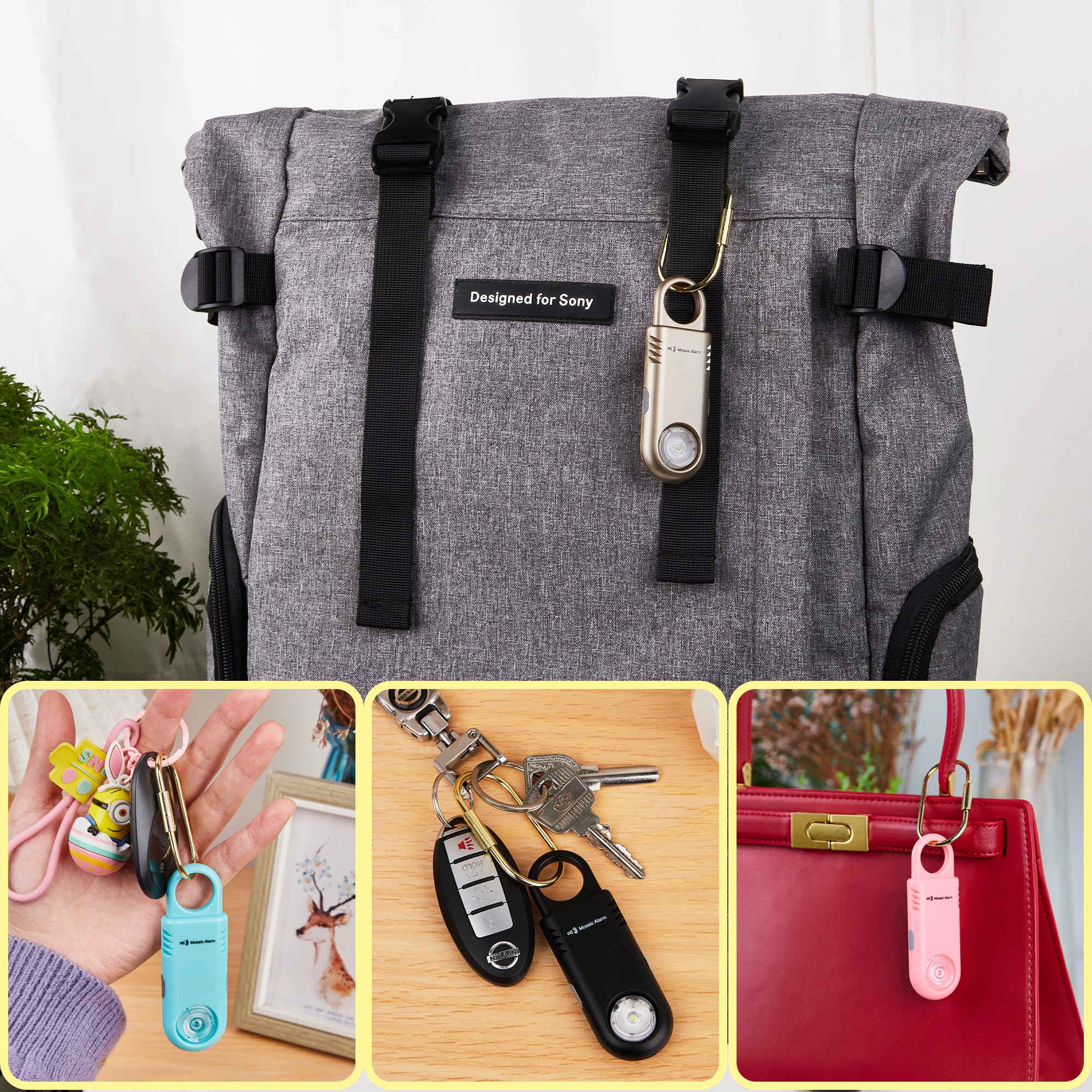 135dB Rechargeable Personal Safety Alarm Strobe Light Non Slip Grip Keychain Siren for Women Students. Emergency Mutual SOS Paging Alerts Loud Sound Flashlight Hiking Bear Alarm. Gold