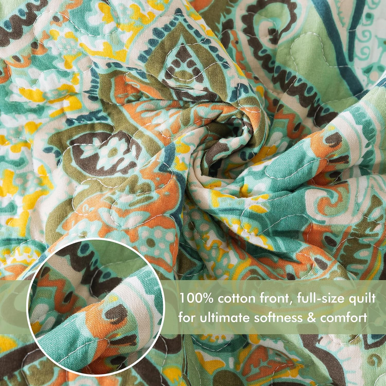 King Size Quilt Set, Crown Green King Quilt 3 Pieces, Lightweight Cotton Bedspread, Soft Bedding Set for All Season, Reversible Coverlet Bedding Set, King Size 106"x98" - Image 3