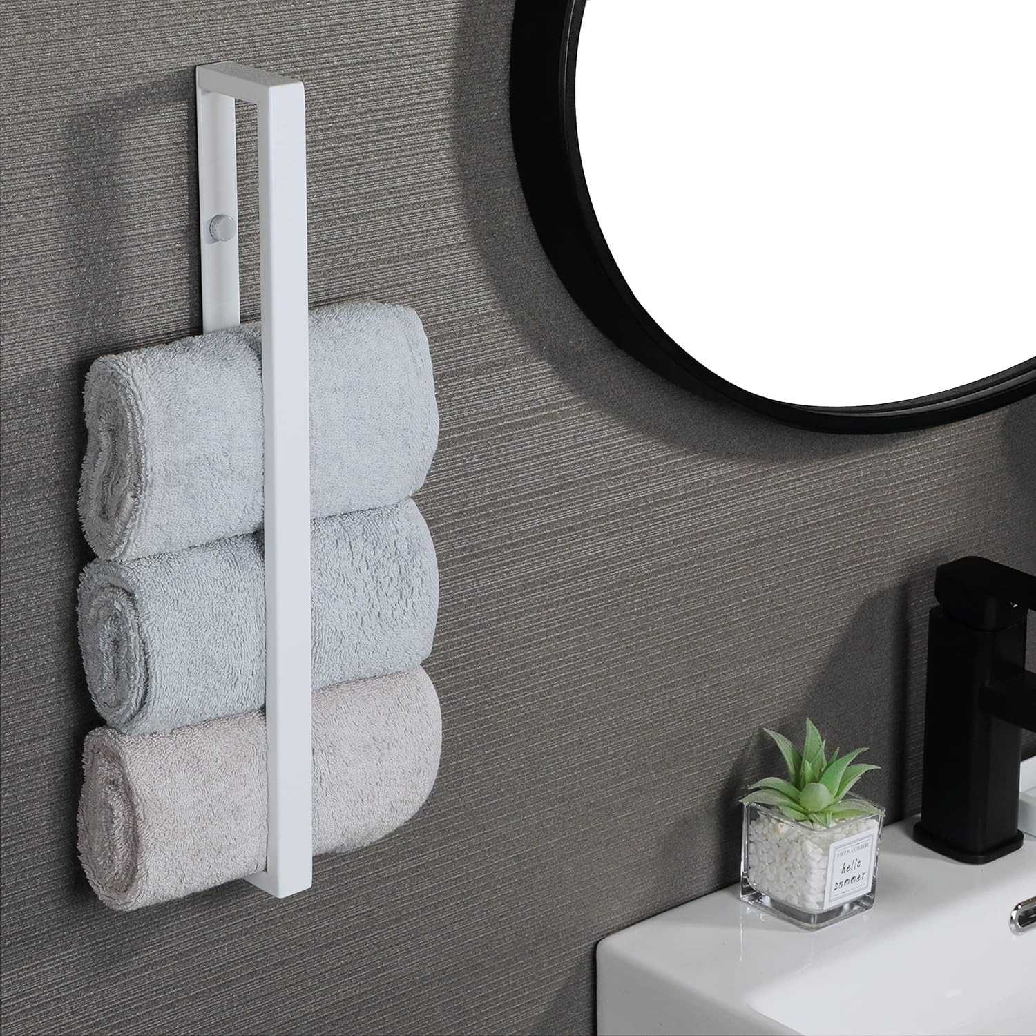 Sayayo Bathroom Towel Holder Hand Towel Ring White Self Adhesive & Screw Towel Rail SUS304 Stainless Steel 16-inch Wall Mounted No Drilling - Image 4
