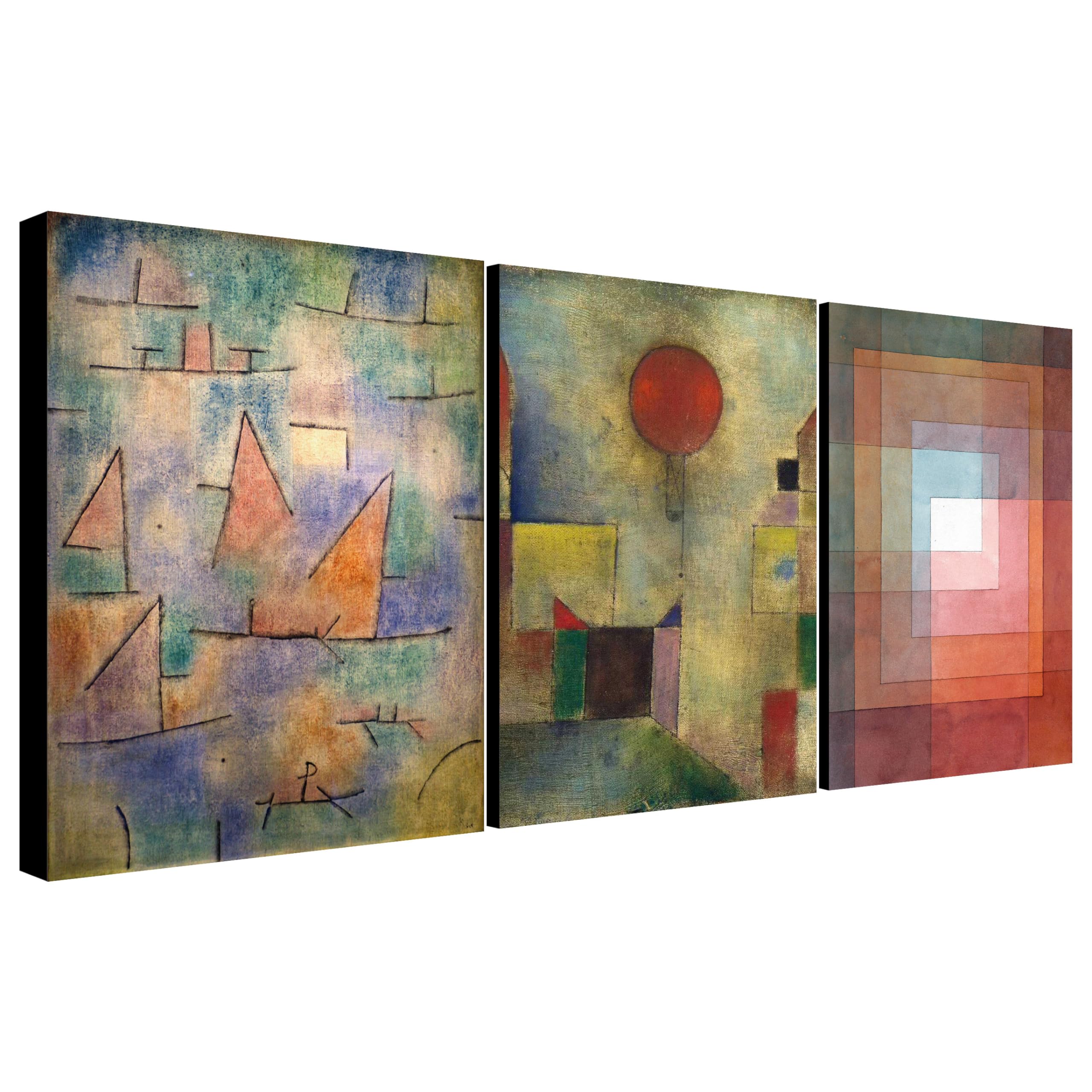 Paul Klee Abstract Art - Set Of 3 Prints - Wrapped Framed Canvas Wall Art - Various Sizes (A1 [81cm x 61cm])