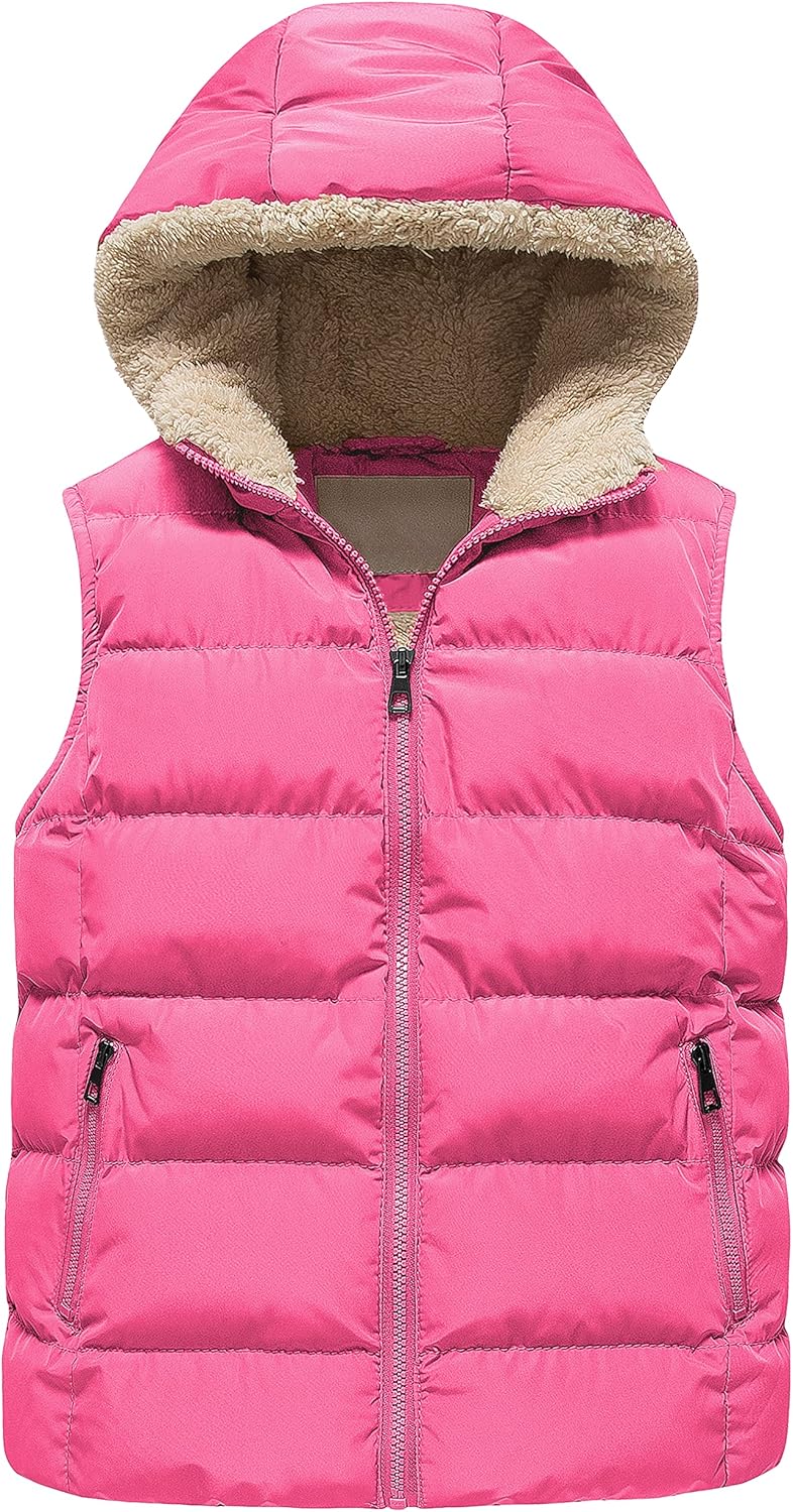 Pursky Girl’s and Boy’s Hooded Warm Puffer Vest Outerwear Soft Flannel Lined Insulation Waistcoat