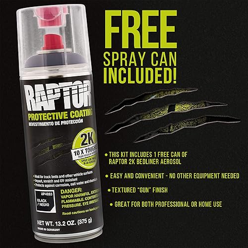 Miniatura 3 de U-Pol Raptor Kit de 8 cuartos de galón  Kit de revestimiento en aerosol de uretano negro para caja de camioneta con pistola de pulverización de capa