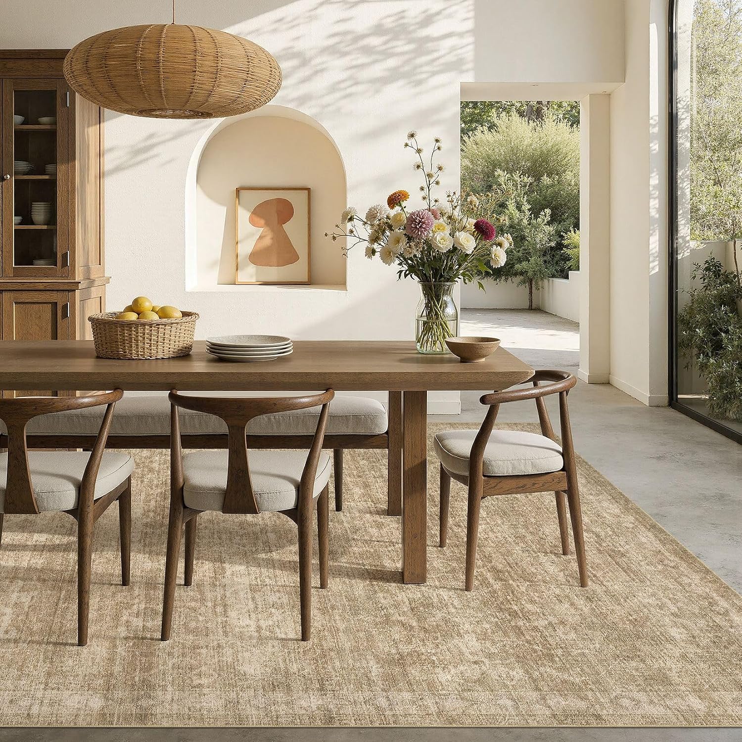 Nakagishi 5x7 Area Rugs Living Room: Washable Large Vintage Rug Neutral Non-Slip Soft Stain Resistant Indoor Carpet for Bedroom Nursery Dining Room Office Playroom - Dark Brown