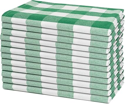 Green Cloth Napkins - Reusable, 100% Cotton Green Napkins - 12 Pack, 20"x20", St Patricks Day Cloth Napkins Set - Gingham Pattern, Absorbent and Washable Plaid Pattern for Festive & Everyday Dining