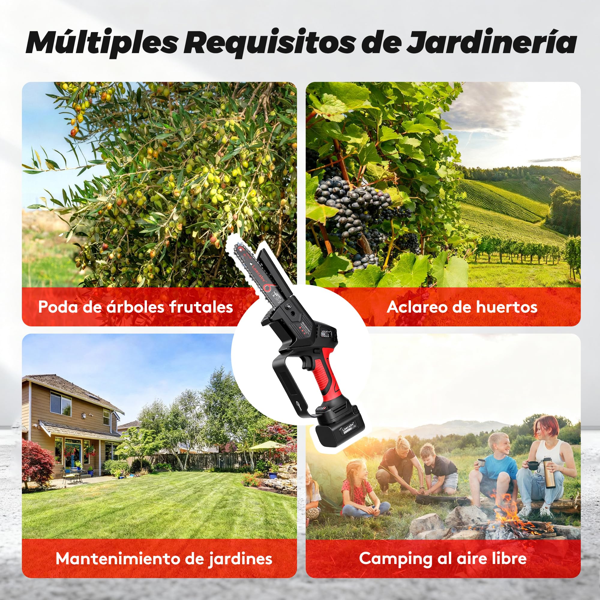 Laecabv mini motosierra eléctrica 6 pulgadas, inalámbrica, para podar, 2 piezas Li-16,8V/4Ah, árbol, jardín (azul)