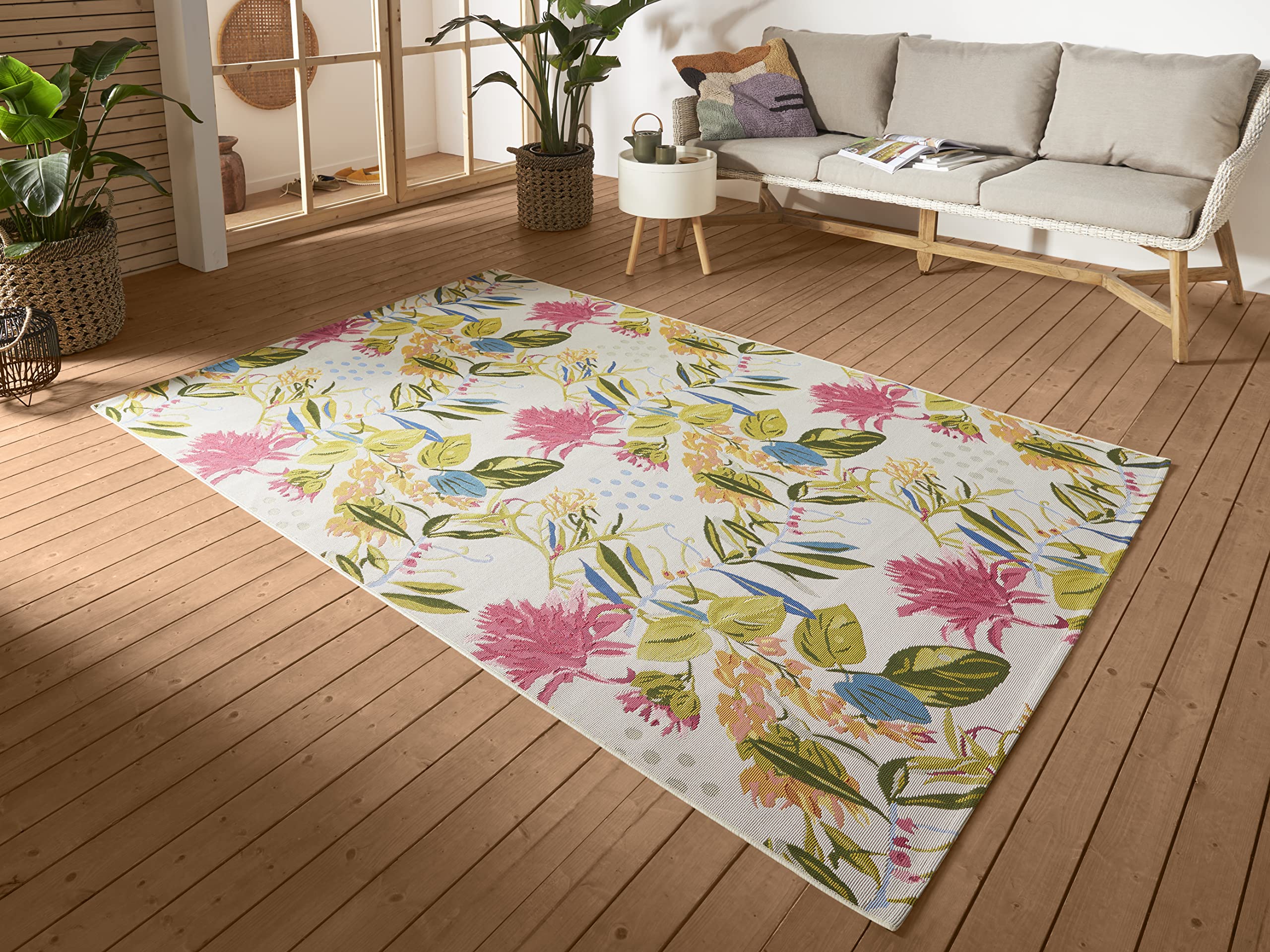 HANSE Home Flowers and Leaves Indoor & Outdoor Rug, Flat Woven, Tropical Jungel Floral Design