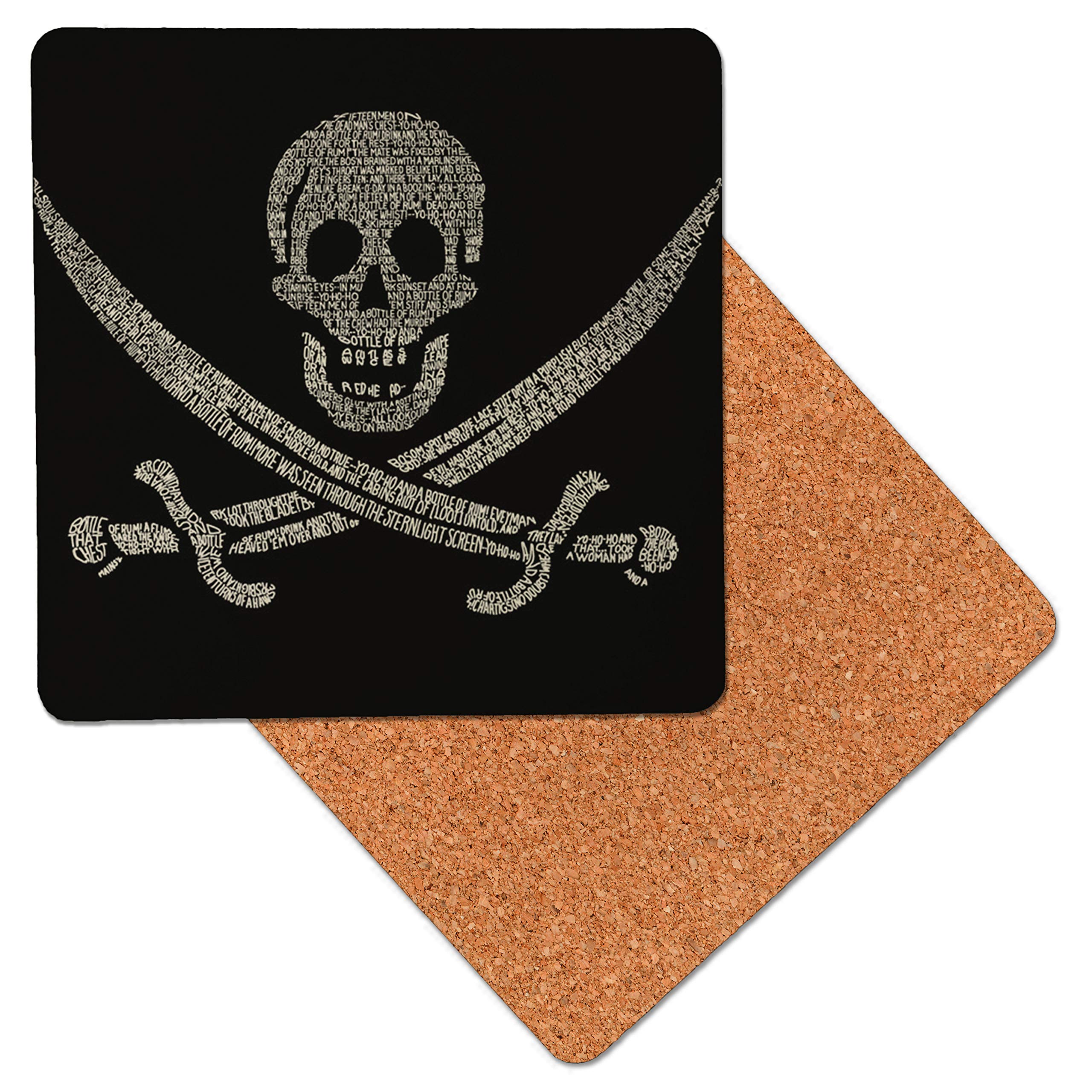Pirate Skull and Cross Bones Flag Premium Wooden Table Drink Coaster with Cork Backing - Drinks Coasters (Pack of 1)