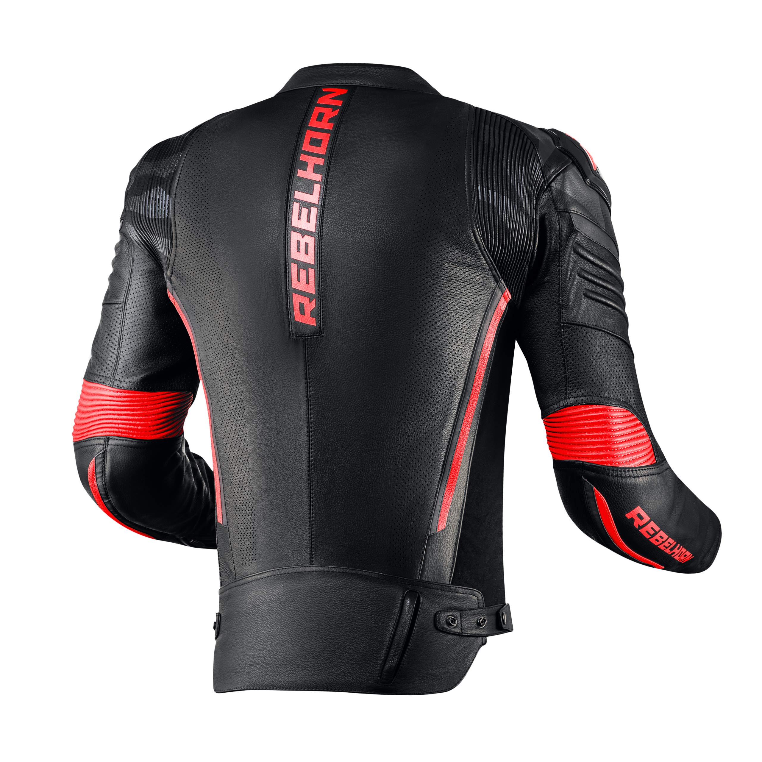 REBELHORN Vandal Motorradjacke Herren | Rindsleder | Ellbogen und Schulterprotektoren Stufe 2 | Schulterschieber | Softshell In&Out Weste | Perforierte Belüftungspaneele | Größen bis 62