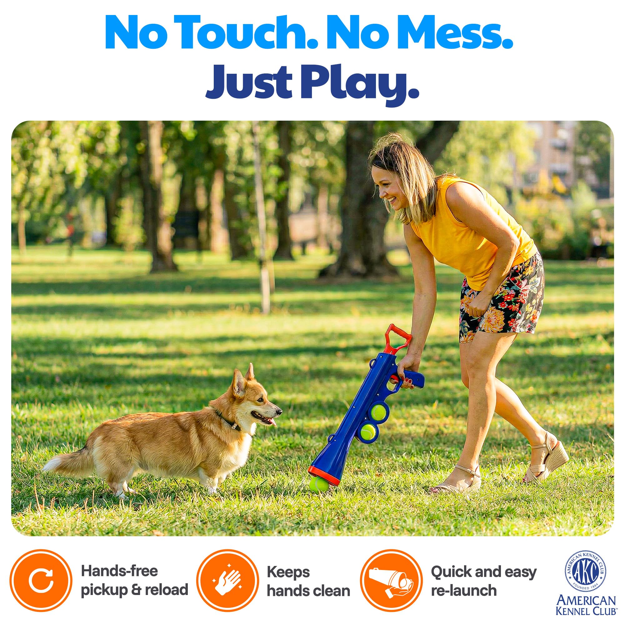 American Kennel Club Hundebällwerfer, Hundelempler, interaktives Spielzeug, händeloser Empfang, löst Ball und Gürtel aus, fördert aktives Spiel und Übungen, Größe M