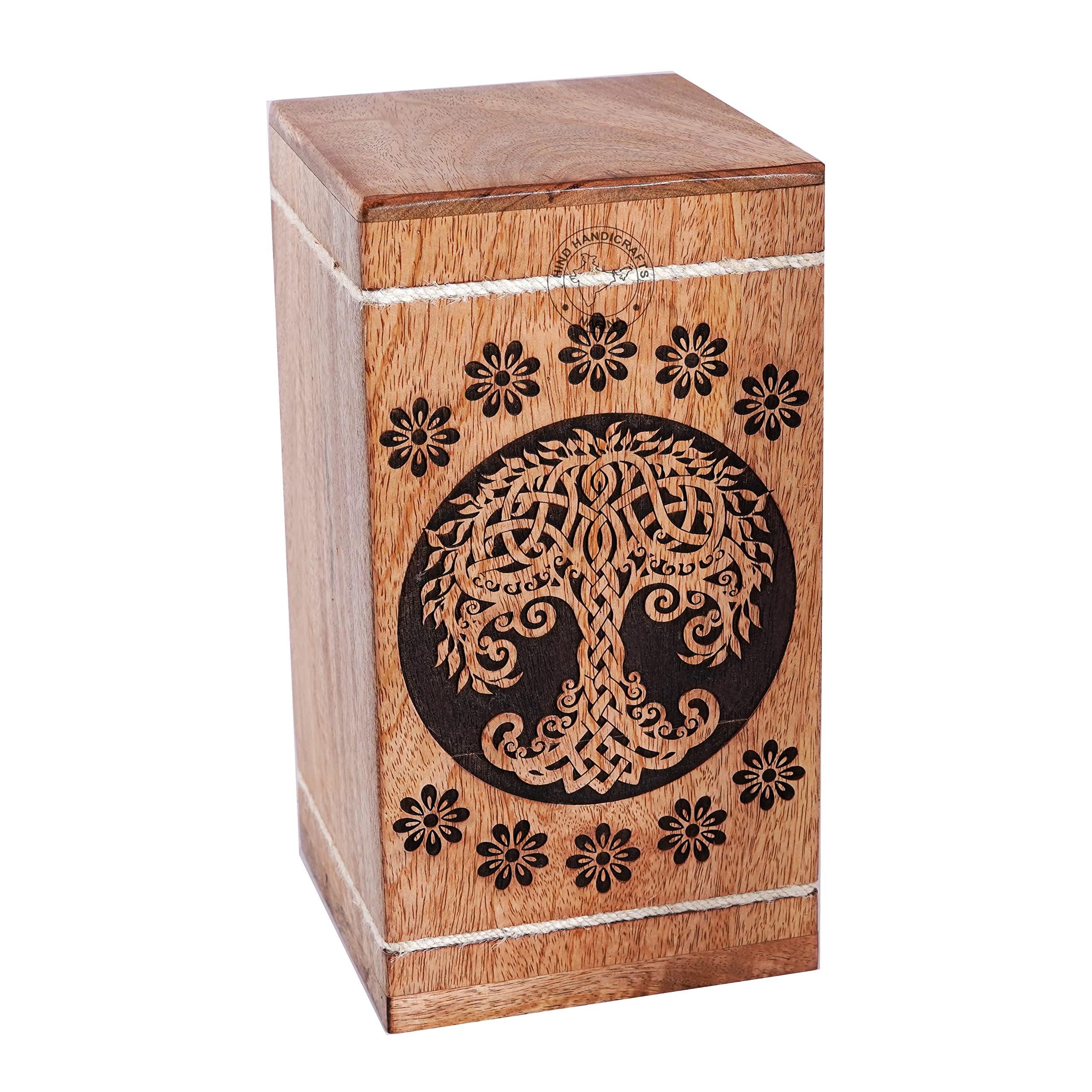 Urnas de madera hechas a mano del árbol de la vida celta para cenizas humanas, grandes, urna de cremación floral para cenizas, urna de entierro para columnario, caja de urna