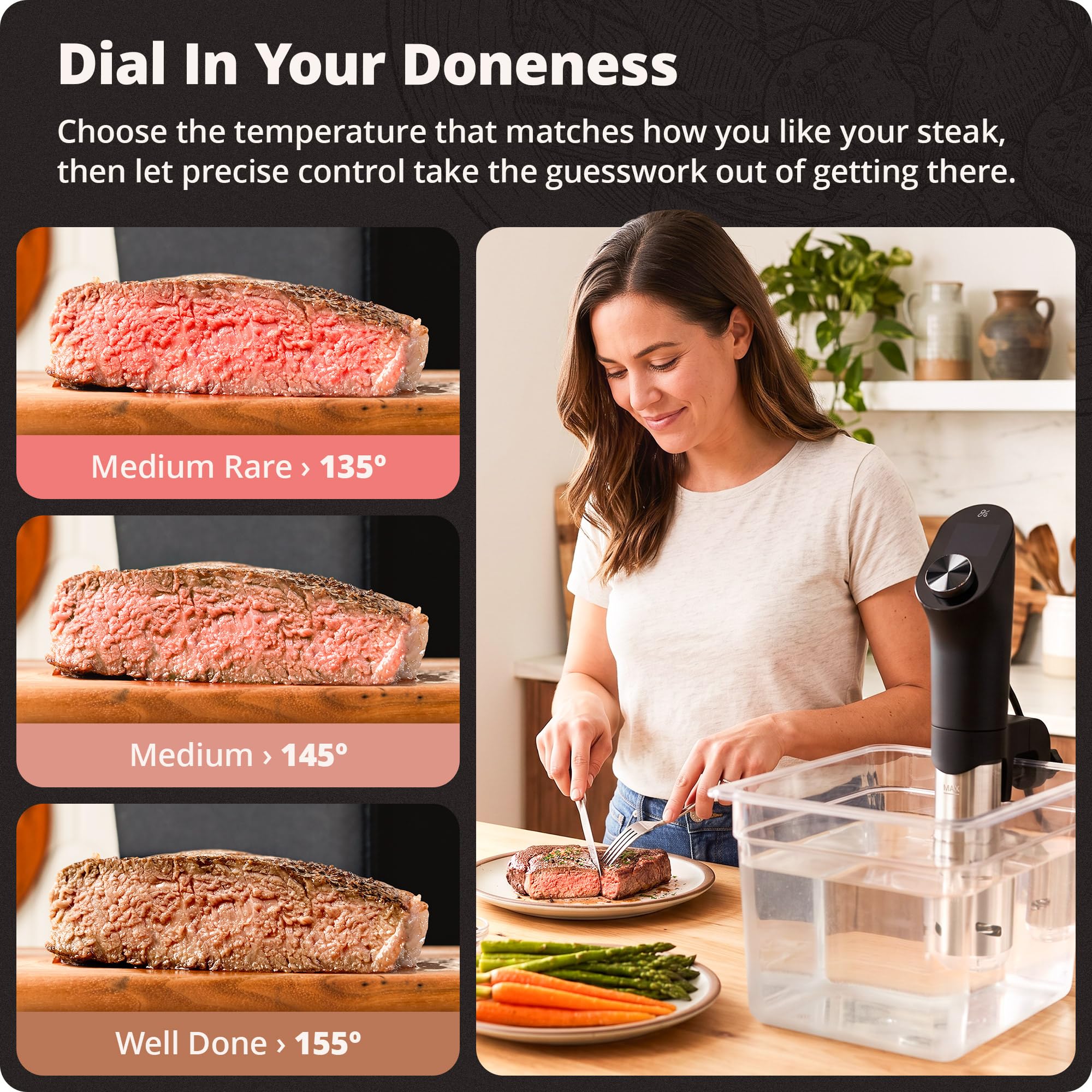 Greater Goods Kitchen Sous Vide - Una potente macchina di cottura di precisione a 1100 Watt; Circolatore ad immersione ultra silenzioso con motore brushless (onice nero)