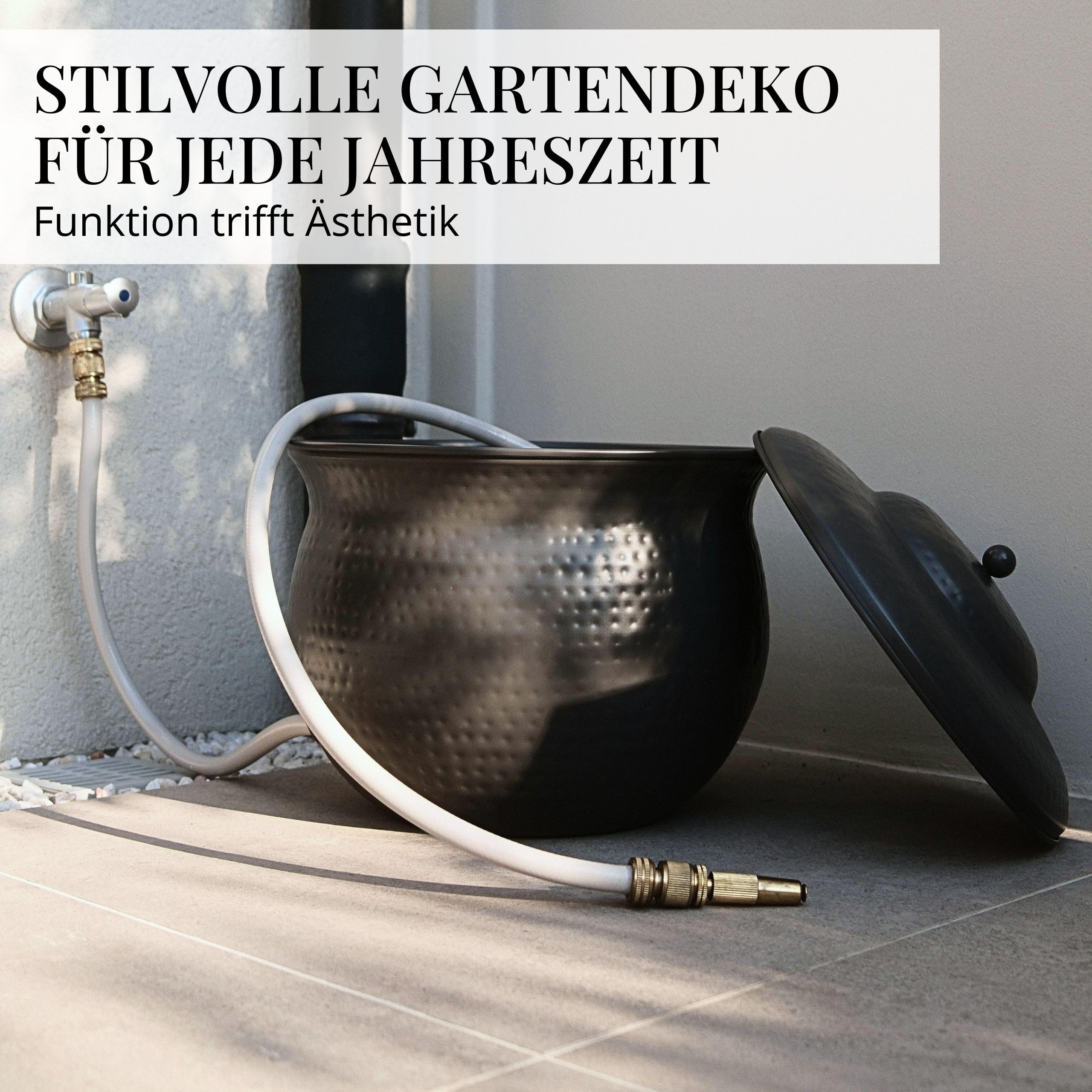 Livlig53 LIVLIG Schlauchtopf zur Aufbewahrung von Gartenschläuchen, Schlauchkübel aus Metall für flexible Gartenschläuche, Anthrazit