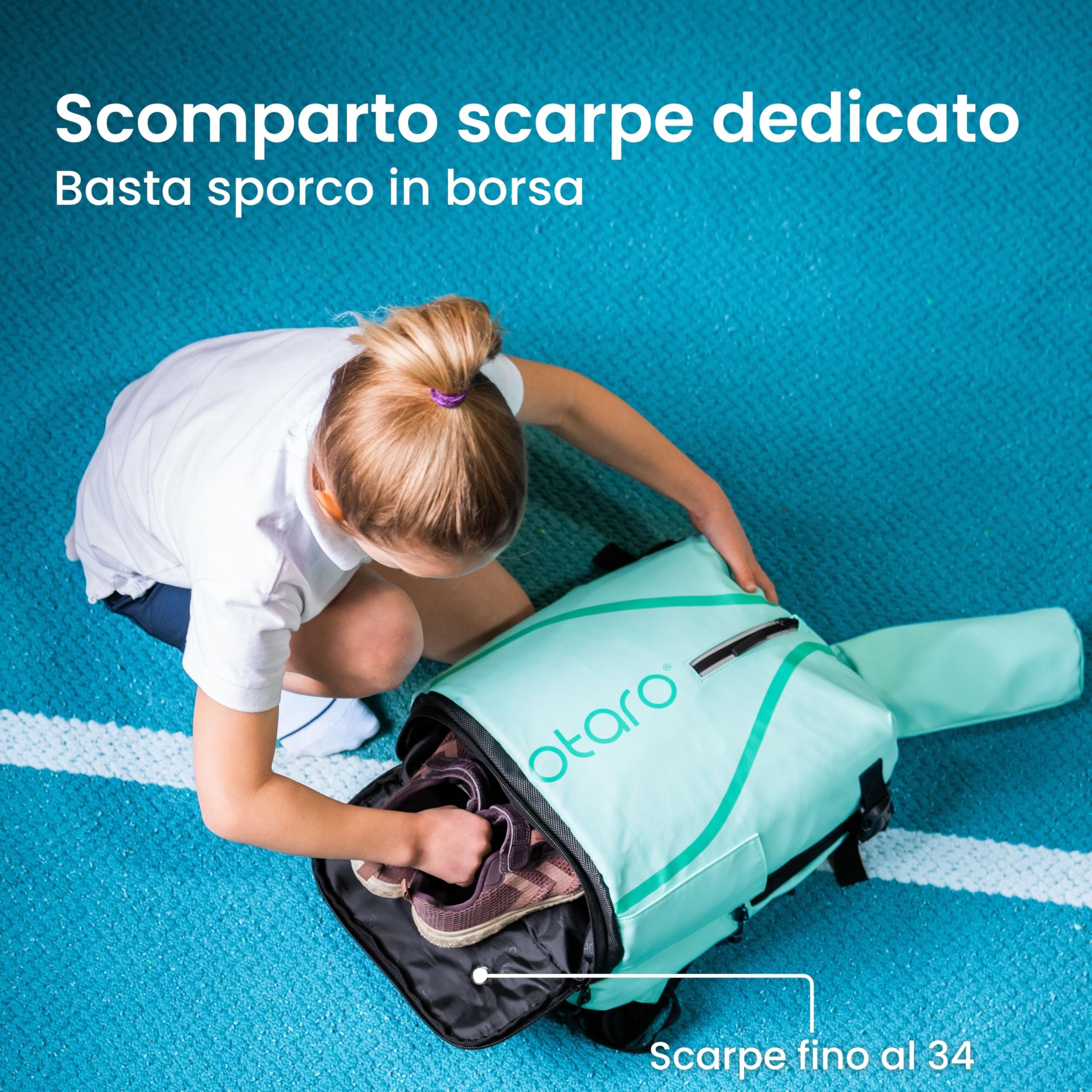 Otaro Zaino tennis bambini | 19 L | Zainetto bambino dai 5 agli 11 anni | Zaino con porta scarpe e porta racchetta tennis bambino | Leggero e riflettente | Zaino sportivo per ragazzi e ragazze