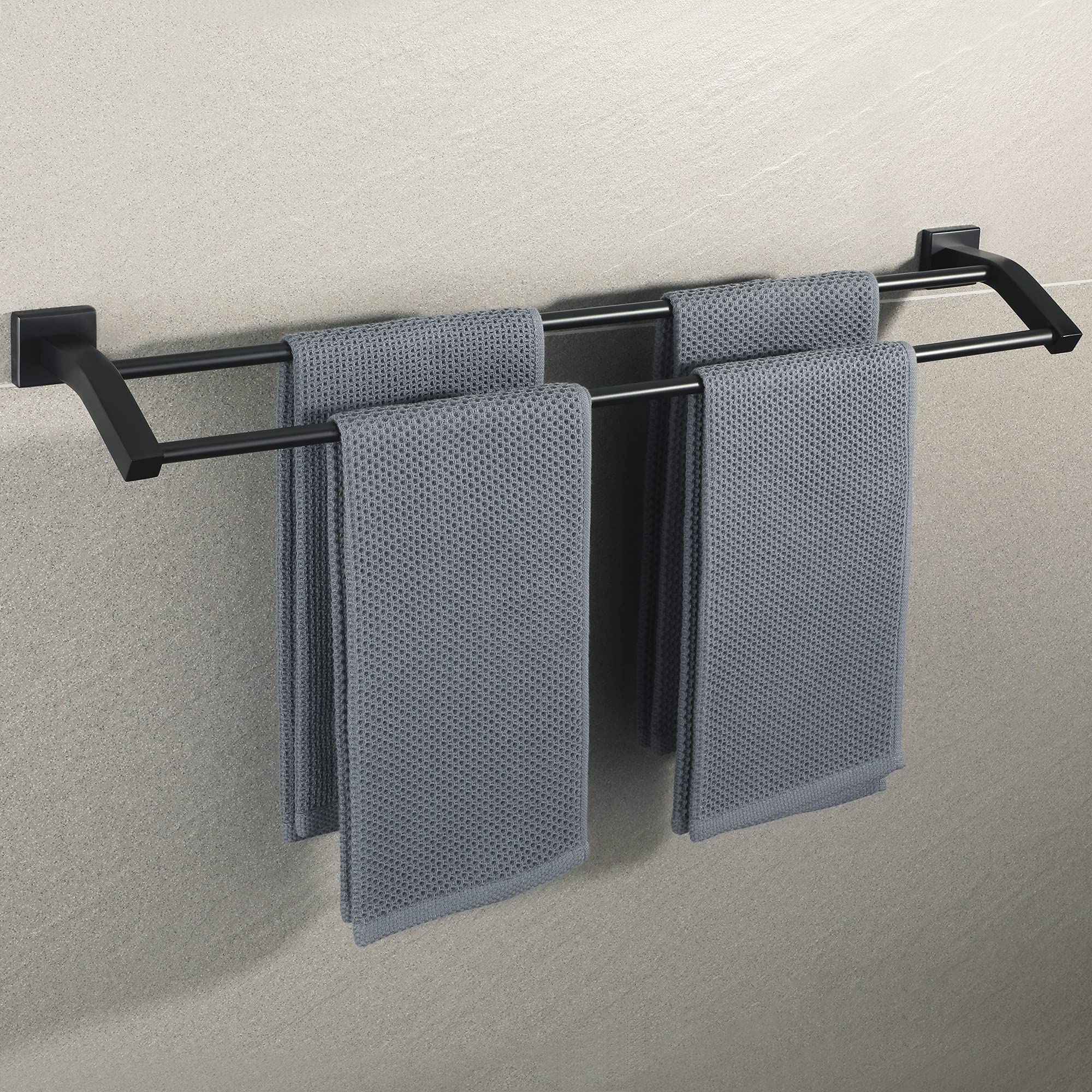 Alise Double Bath Towel Bars Towel Racks for Bathroom,Wall Mount Towel Holder Heavy Duty SUS304 Stainless Steel Towel Hanger Rail,GK9700-B Matte Black,28-Inch