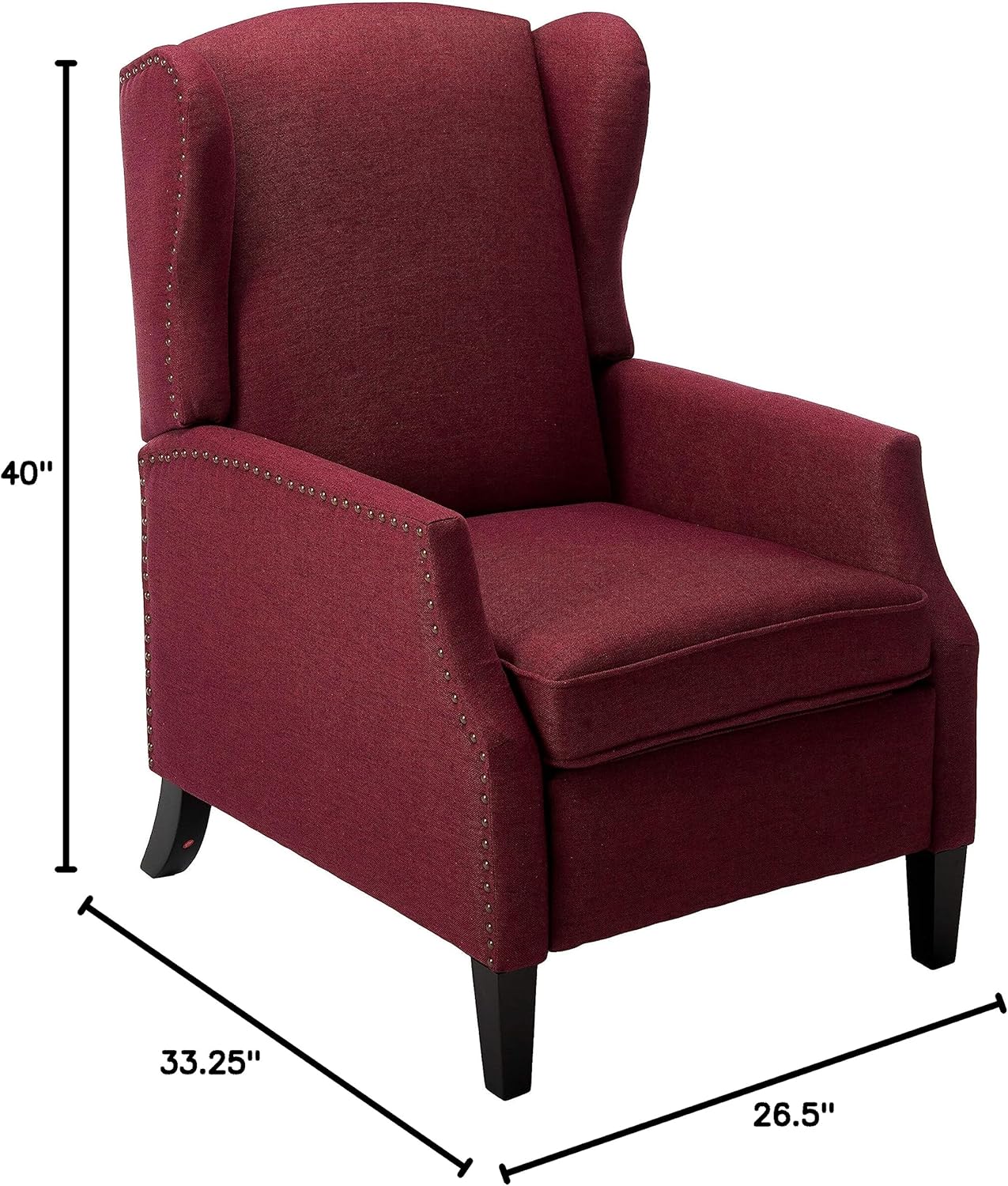 GDFStudio Weyland Wingback Traditional Fabric Recliner (Deep Red) 33.25D x 26.5W x 40H in