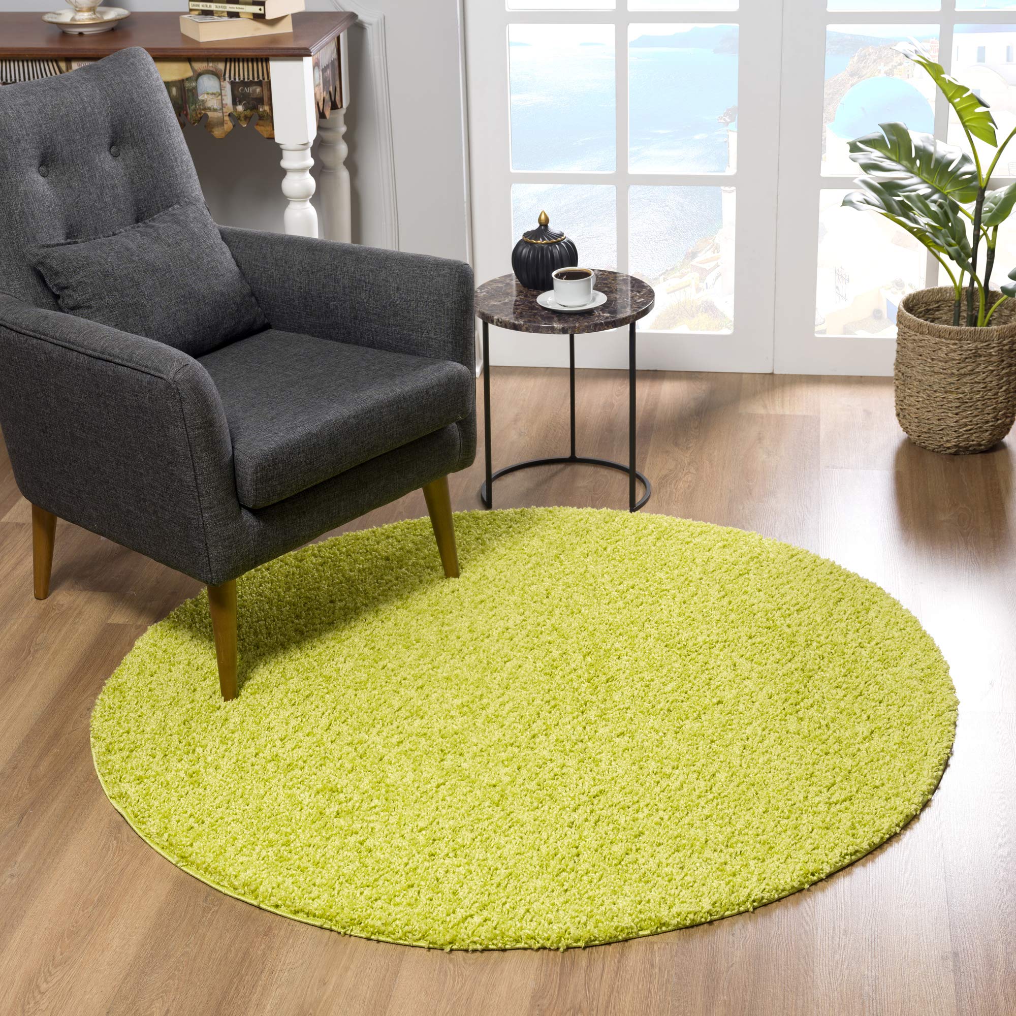 Impression Teppich Rund - Perfect Teppiche fürs Wohnzimmer, Flur, Schlafzimmer, Kinderzimmer, Babyzimmer - Hochwertiger Öko-Tex Zertifizierter Flächenteppich - Solid Color Hellgrün - 200 cm Rund