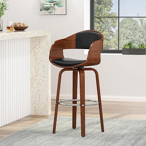 Miniatura 2 de Taburete de bar giratorio tapizado moderno de mediados de siglo de 30 pulgadas con marco de nogal, altura de mostrador para isla de cocina, sillas