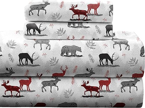 Pointehaven Juego de sábanas de franela 100% algodón de 6.35 ozm, tamaño matrimonial, color crema Northwoods, cálido y acogedor, preencogido,