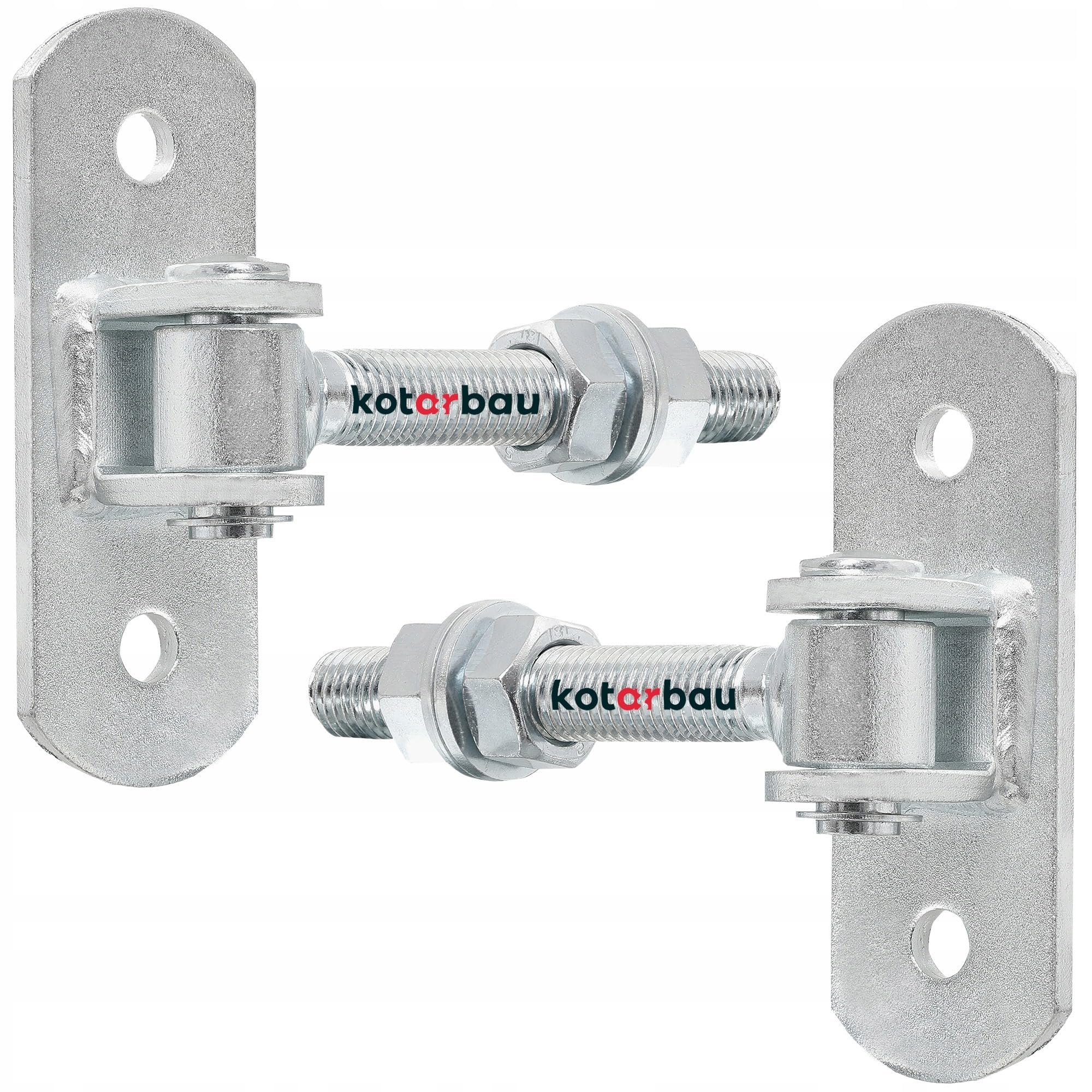 Kotarbau Silver Kotarbau® 2 Pieces Gate Hinge - Steel - 130 Mm (5.12 Inches) M18 - Adjustable - Heavy Duty Hinges - Garden Gate Hinges - Robust Hinge On Plate