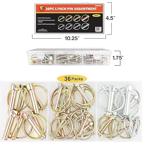 Miniatura 2 de Wellmax Surtido de 36 pines de linchamiento en 316", 14", 516" y 716" de diámetro, pasadores de seguridad resistentes chapados en zinc