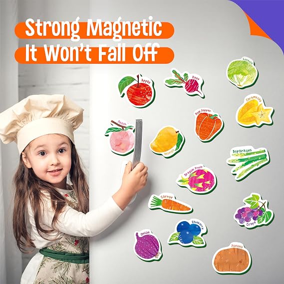 35 PCS Fruit & Vegetable Magnets, Adorable Magnetic Fruits Veggies Thick Foam Fridge Magnets Cute Educational Learning Toys for Toddles Kids