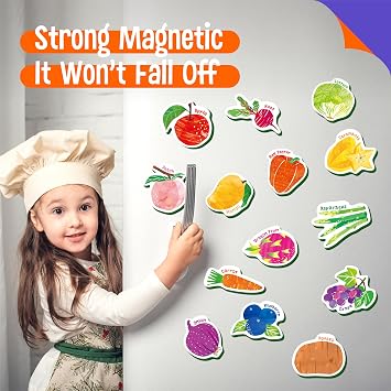 35 PCS Fruit & Vegetable Magnets, Adorable Magnetic Fruits Veggies Thick Foam Fridge Magnets Cute Educational Learning Toys for Toddles Kids