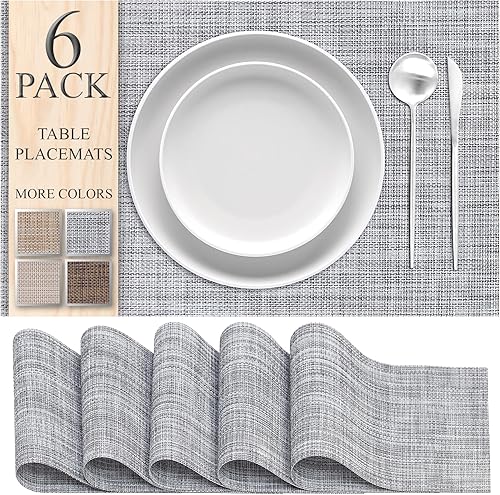 Miniatura 13 de CraftyCrocodile Juego de 6 manteles individuales para mesa, resistentes al calor, lavables, clásicos, para interiores y exteriores, manteles