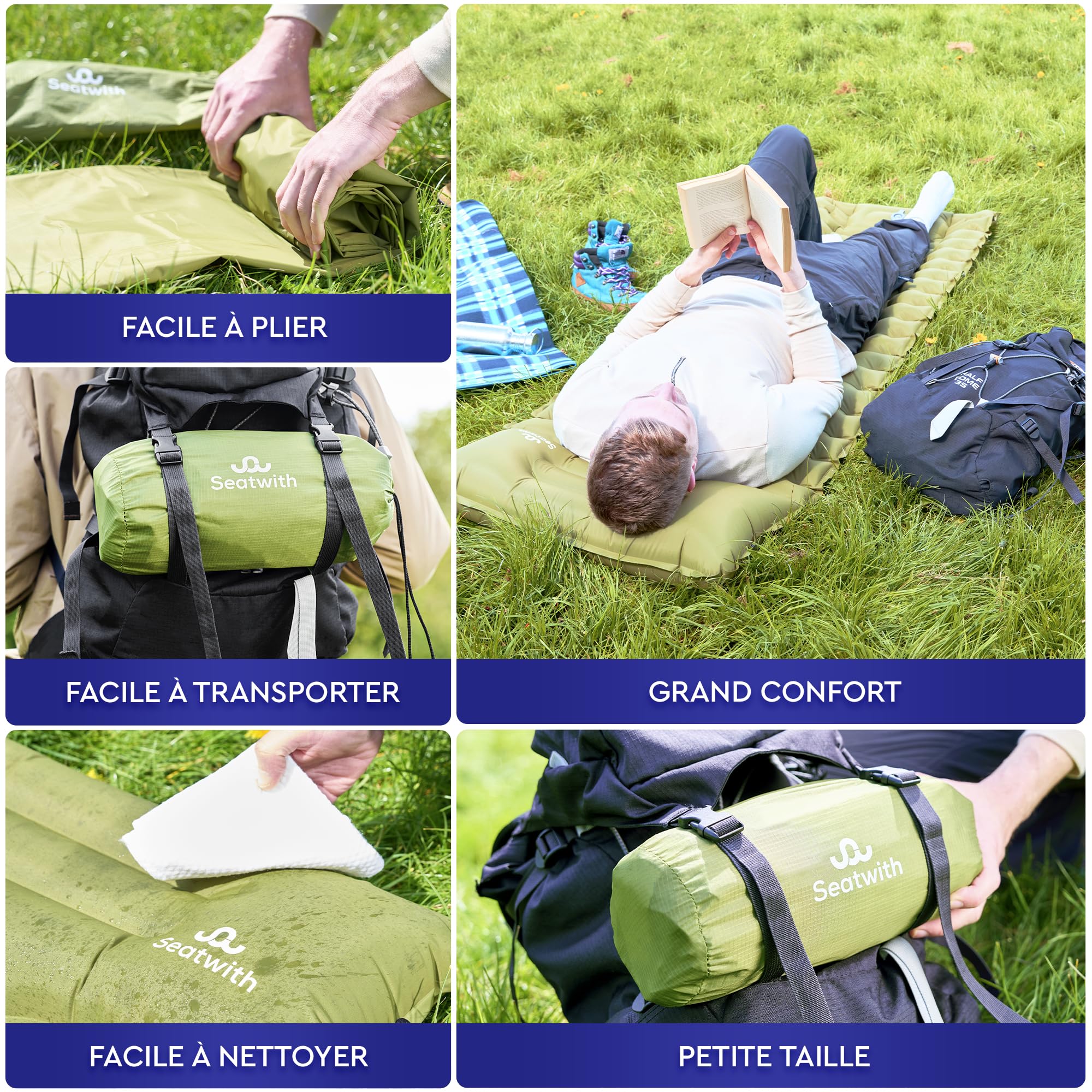 Matelas Camping autogonflant 200 x 70cm avec Oreiller intégré - Matelas Gonflable 1 Place autogonflant avec Pompe à Pied, Ultra léger et étanche
