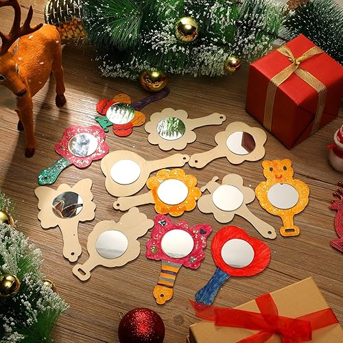 Miniatura 7 de 18 piezas DIY Espejo de Madera Artesanía Sin Terminar Espejo Mini Espejo de Madera Princesa para Niños DIY Artesanía