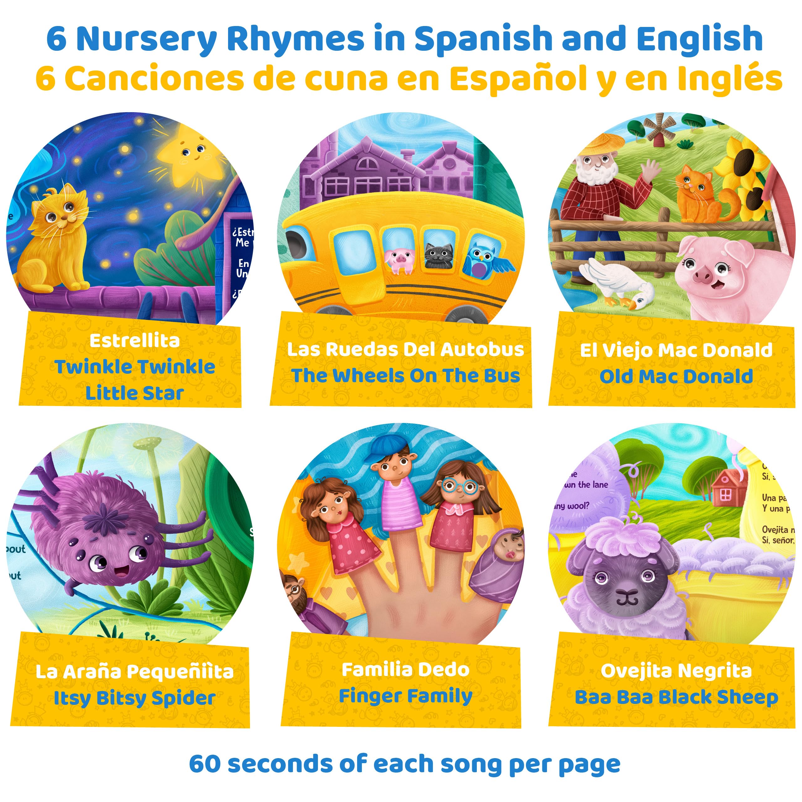 GUFINO Bilingual Baby Sound Book - Spanish & English Nursery Rhymes With Audio