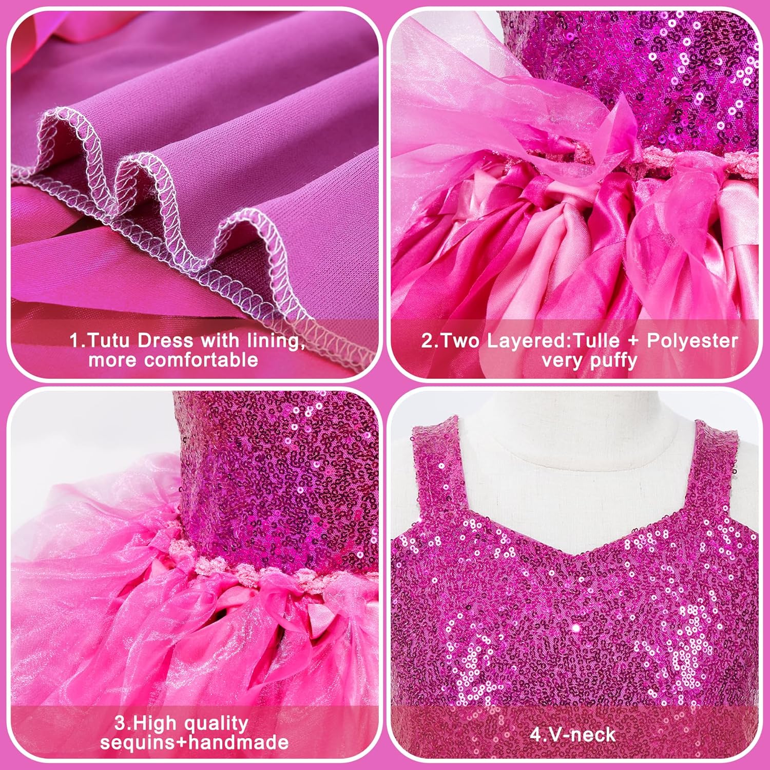 HB HBB MAGIC Tutu Sparkly Sequin Dress Girls Toddler Prom Birthday Party Formal Fancy Pink Dresses - Image 6